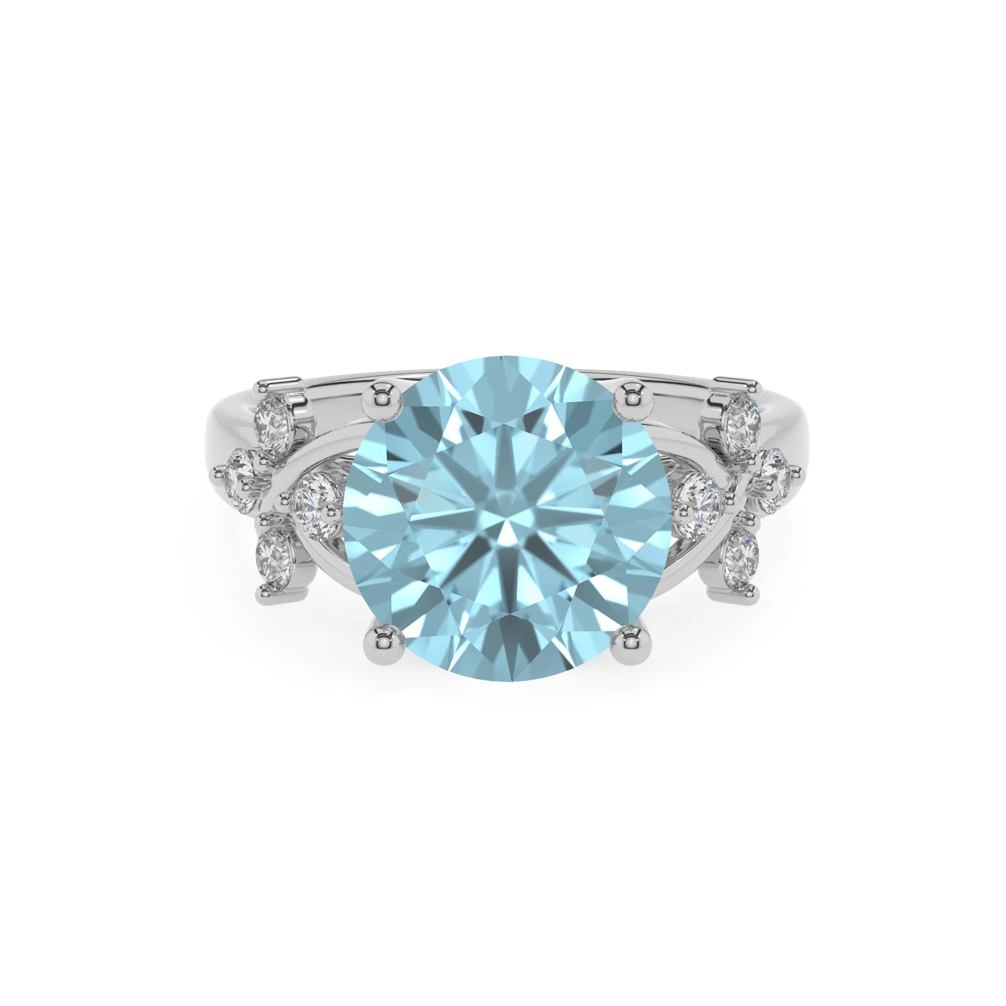 lab grown aquamarine round solitaire rings in white gold