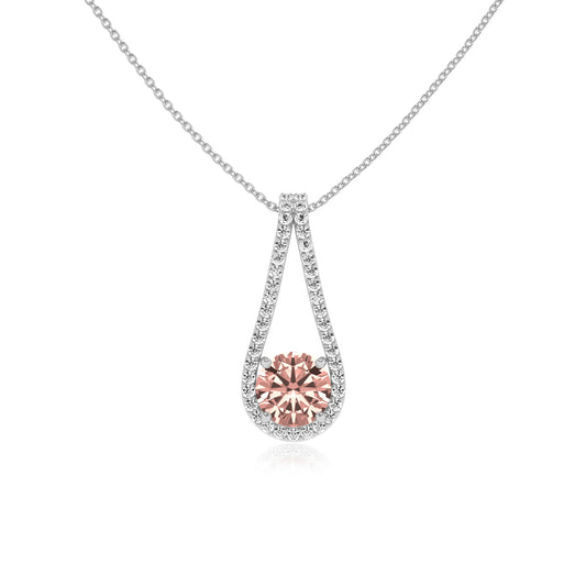 lab grown morganite round solitaire v-bale necklaces in platinum