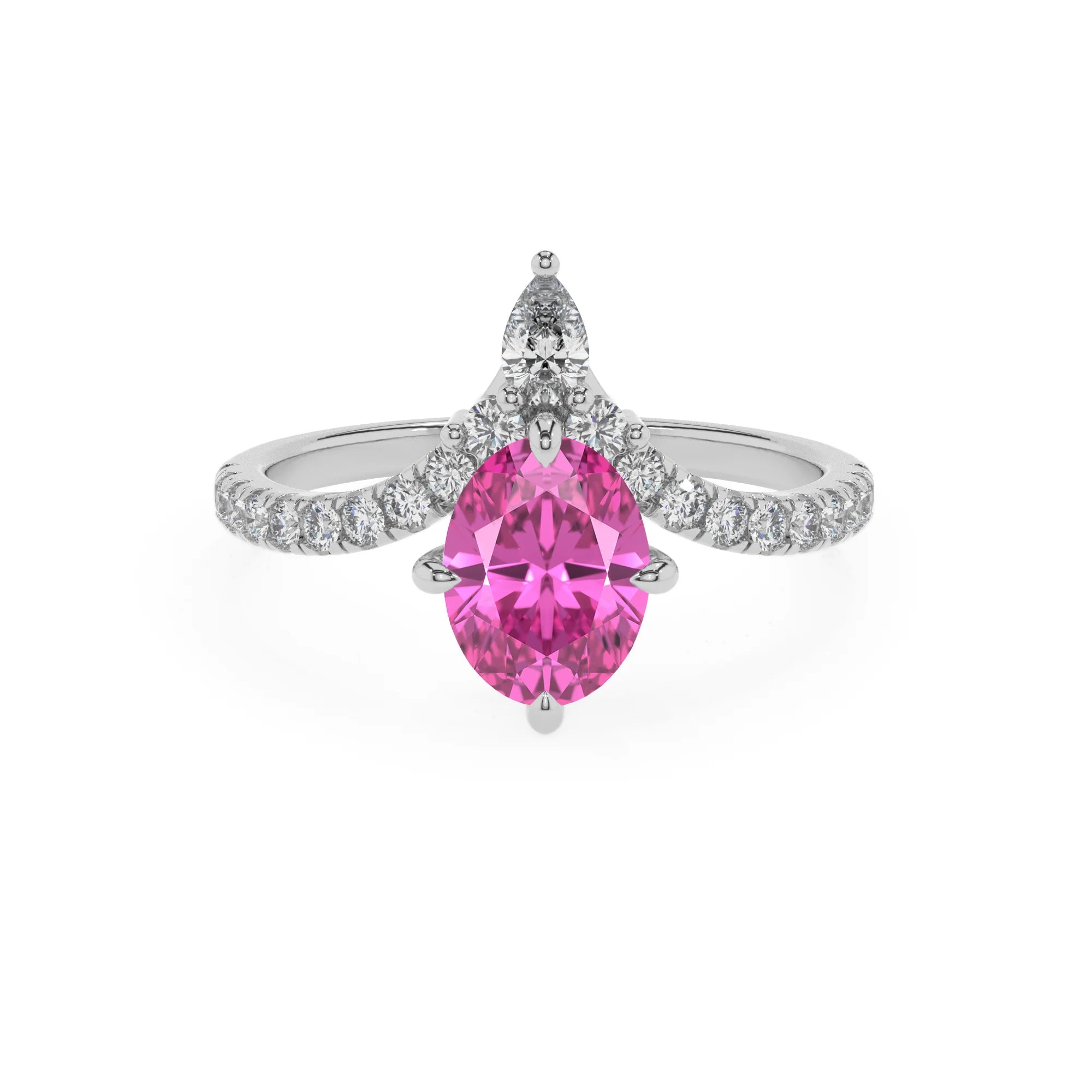 lab grown pink-sapphire oval solitaire rings in white gold