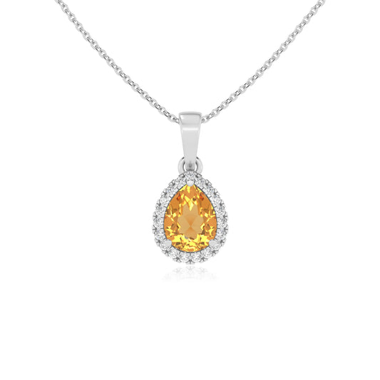 lab grown citrine pear solitaire necklaces in platinum