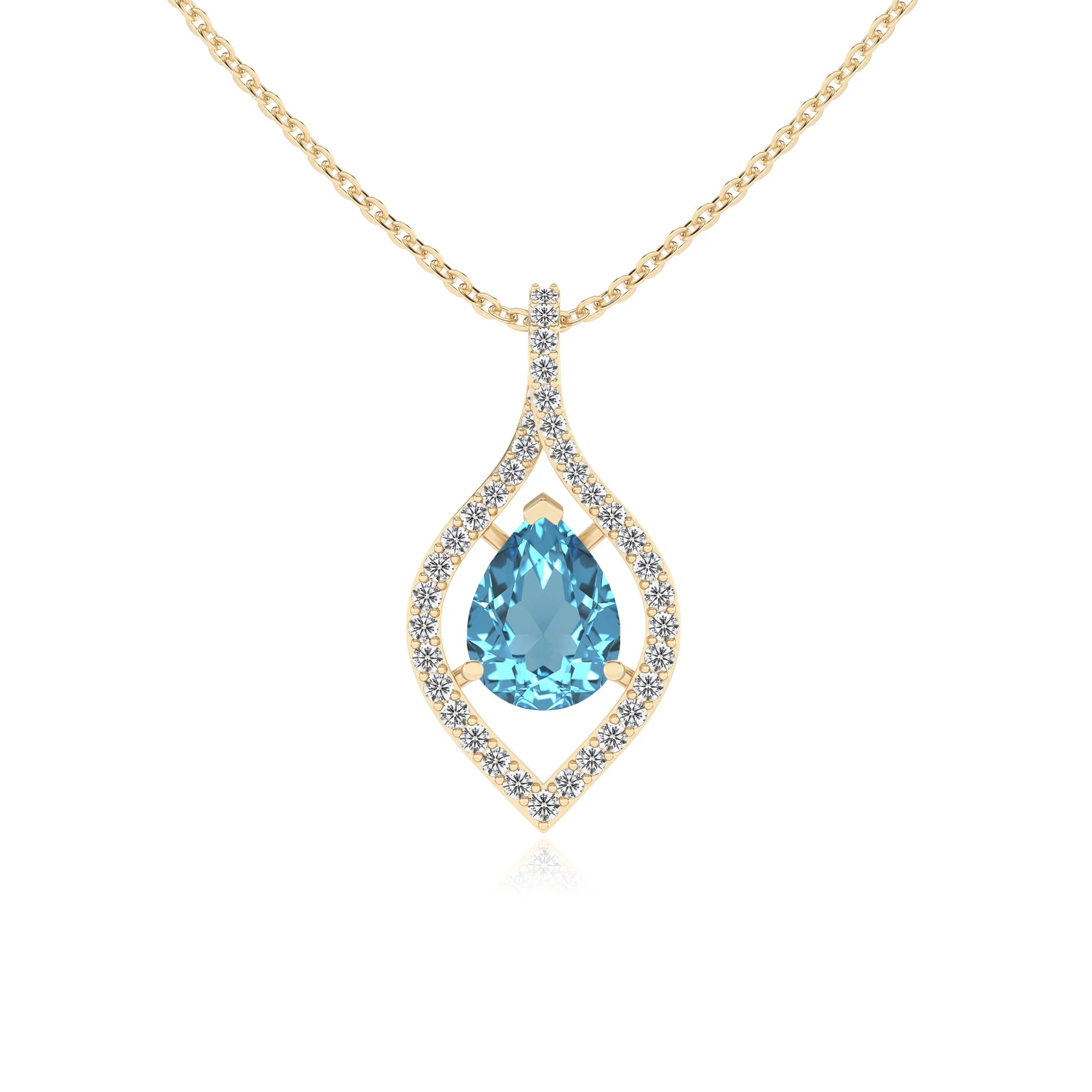 natural swiss-blue-topaz pear infinity necklaces in yellow gold