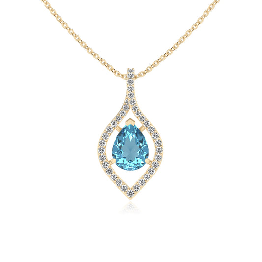 natural swiss-blue-topaz pear infinity necklaces in yellow gold