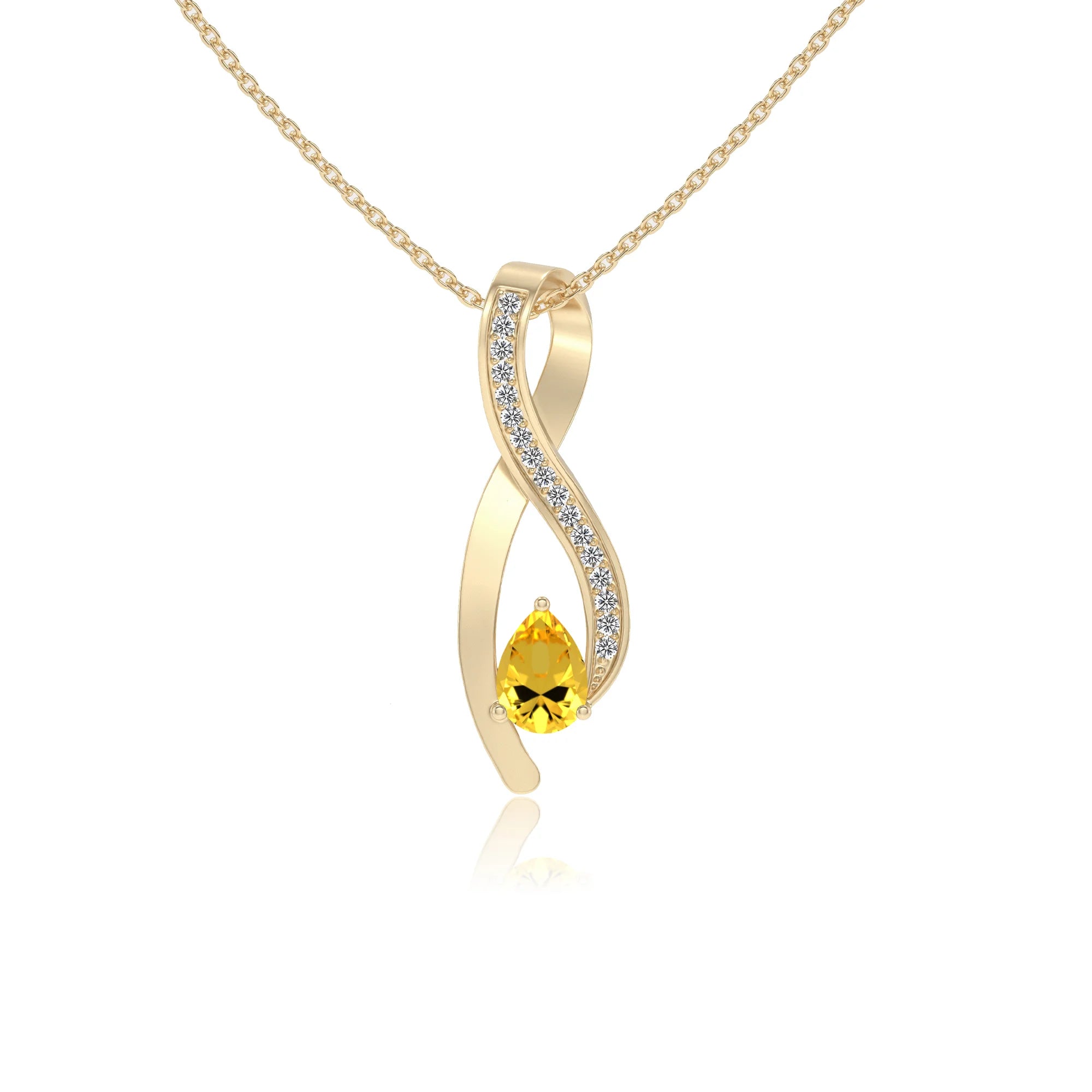 lab grown yellow-sapphire pear solitaire necklaces in yellow gold