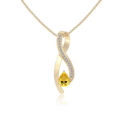 lab grown yellow-sapphire pear solitaire necklaces in yellow gold