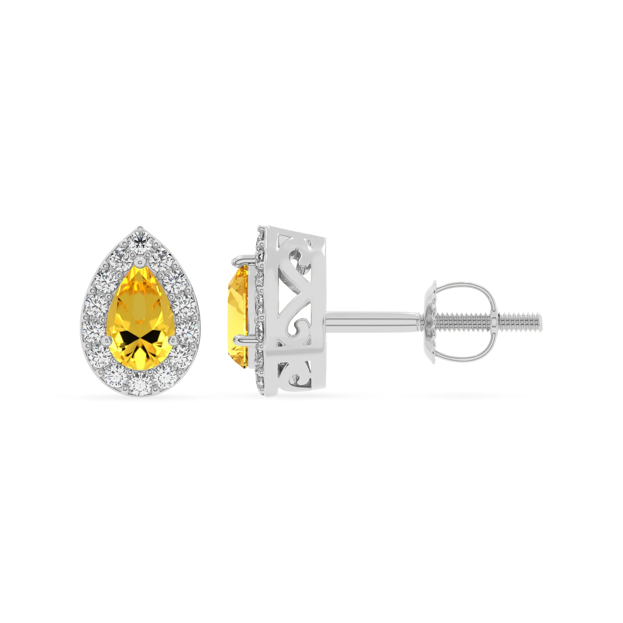 lab grown yellow sapphire pear stud earrings in white gold