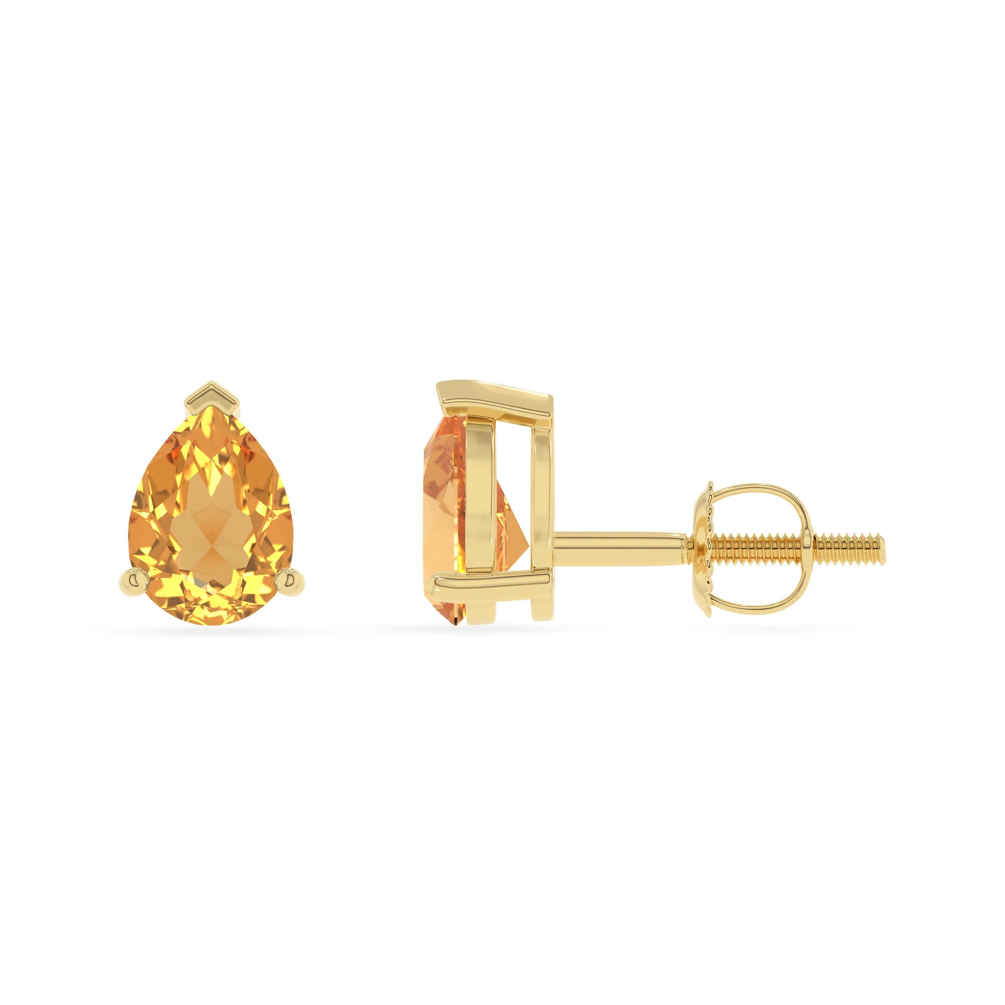 lab grown citrine pear stud earrings in yellow gold