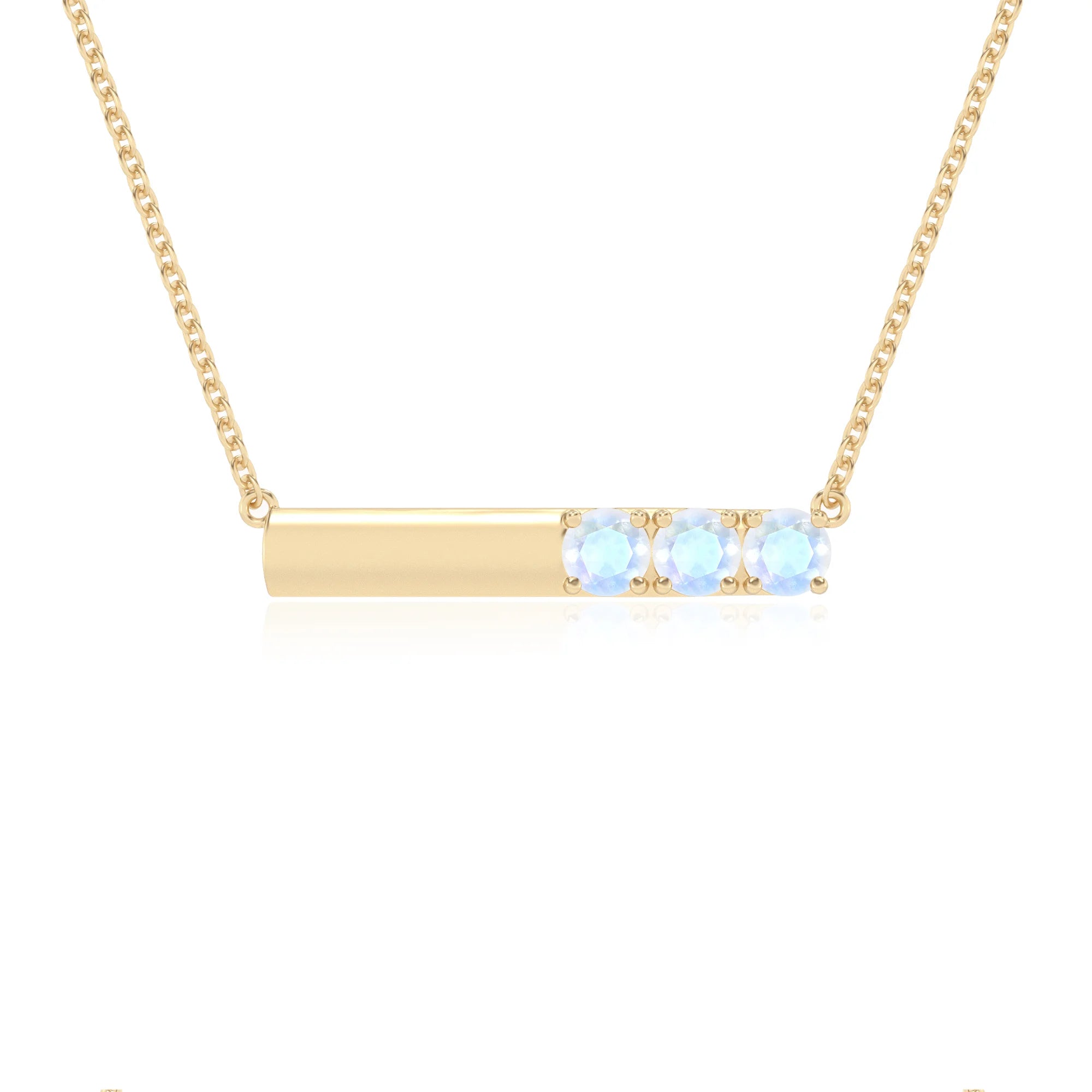 natural rainbow-moonstone round bar v-bale necklaces in yellow gold
