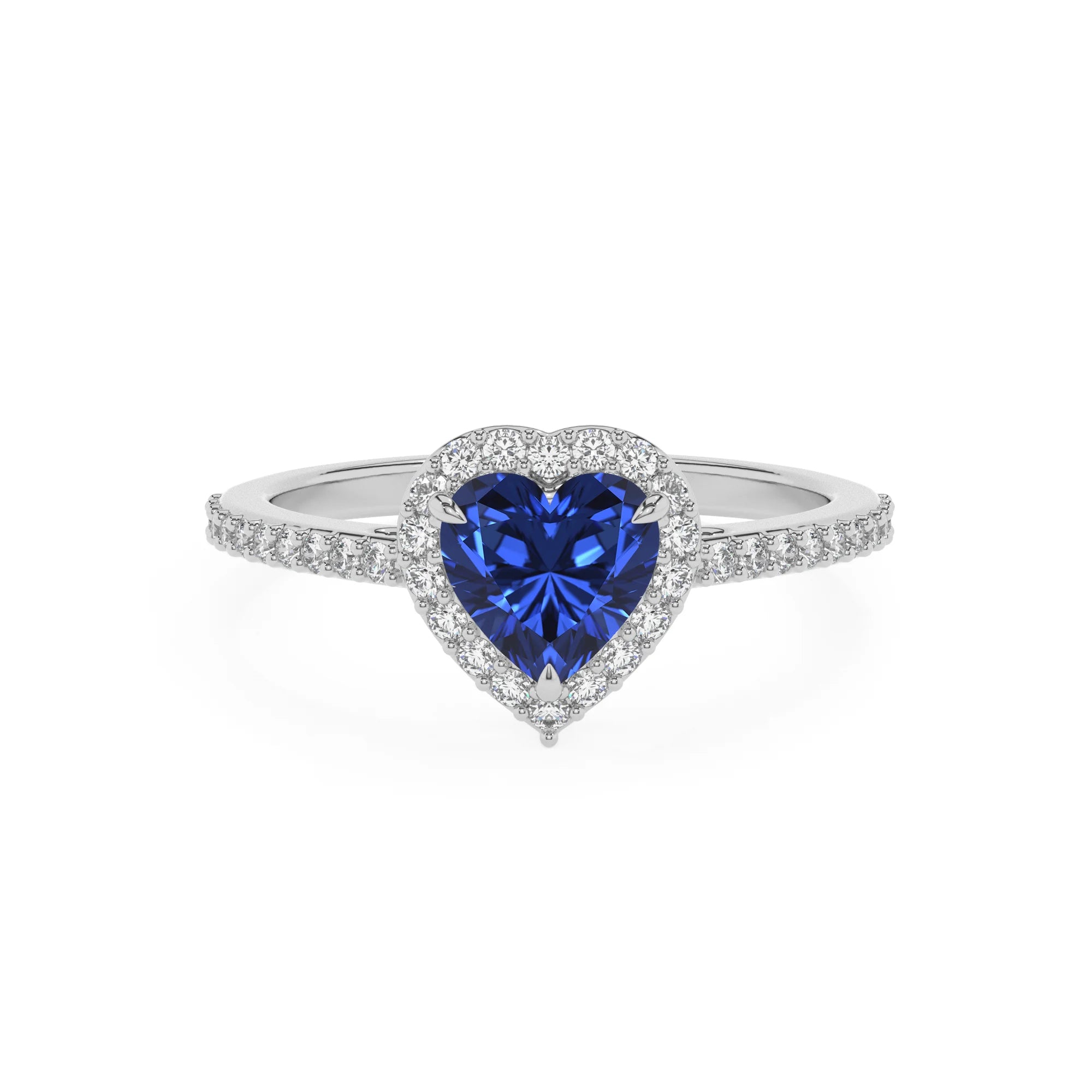 lab grown blue-sapphire heart solitaire rings in sterling silver