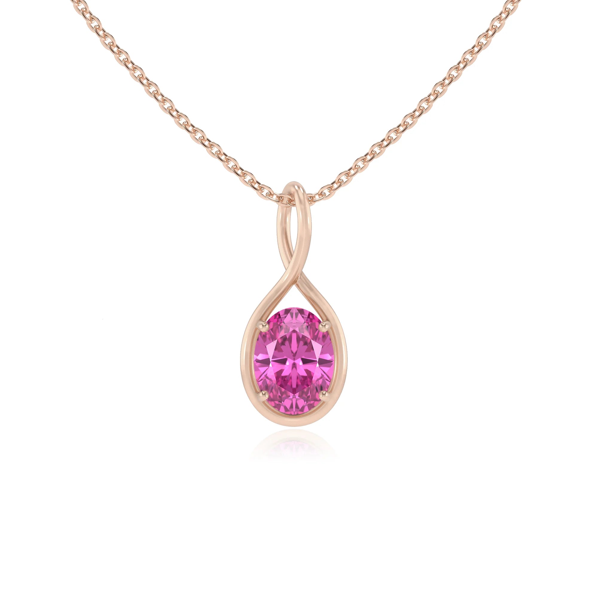 lab grown pink-sapphire oval solitaire necklaces in rose gold