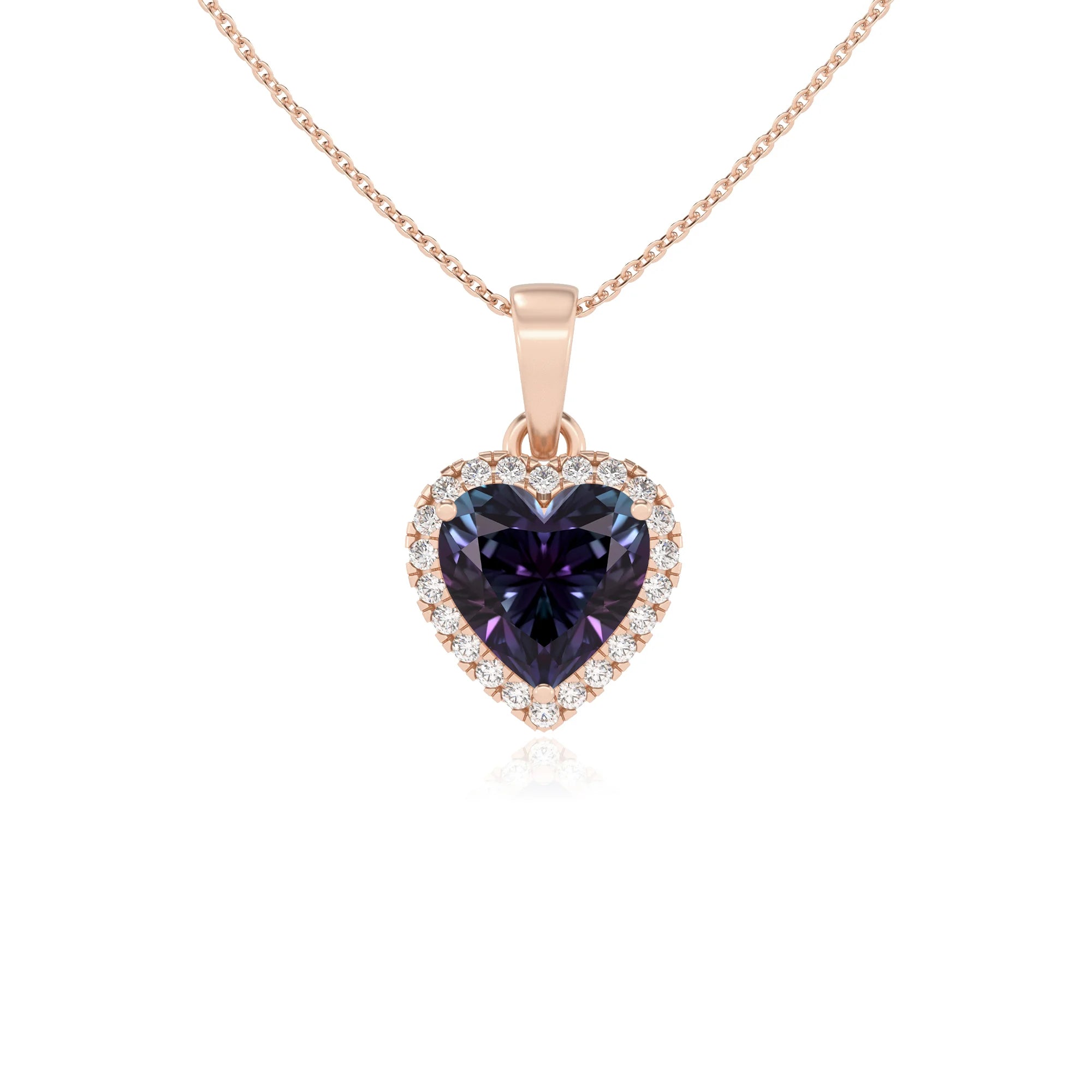 lab grown alexandrite heart solitaire necklaces in rose gold