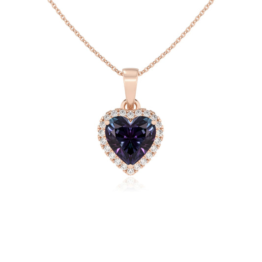 lab grown alexandrite heart solitaire necklaces in rose gold
