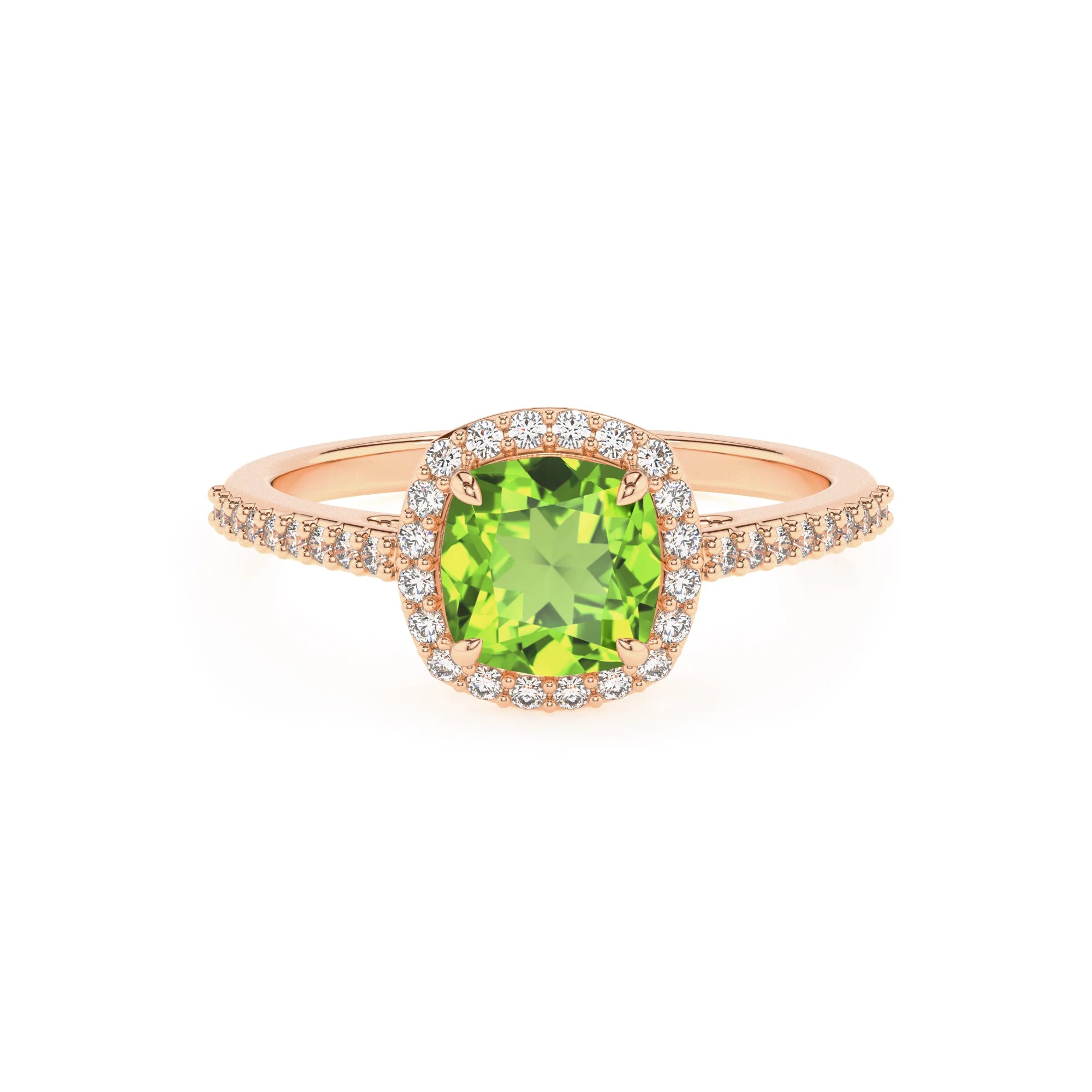 natural peridot cushion solitaire rings in rose gold