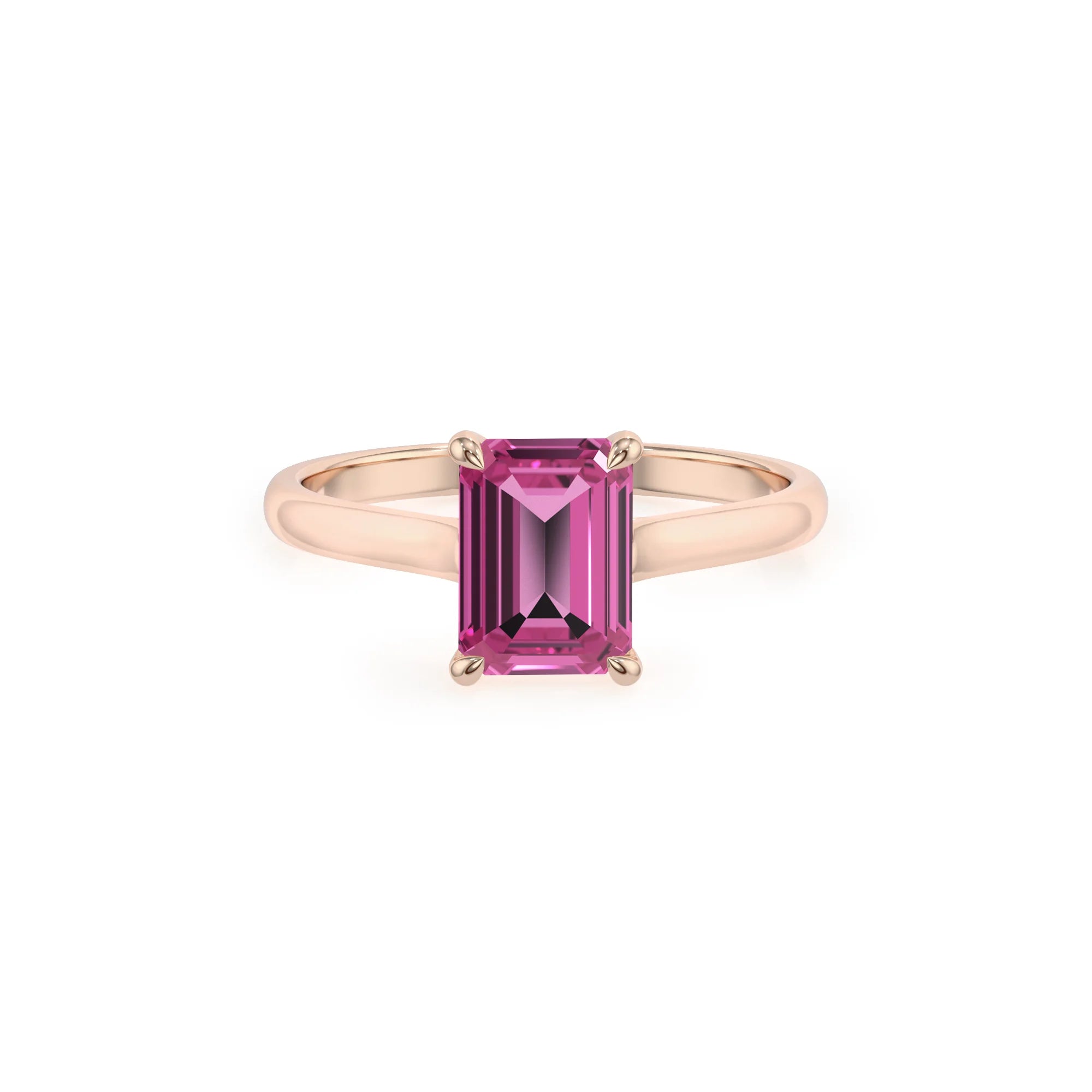 lab grown pink-sapphire emerald cut solitaire rings in rose gold