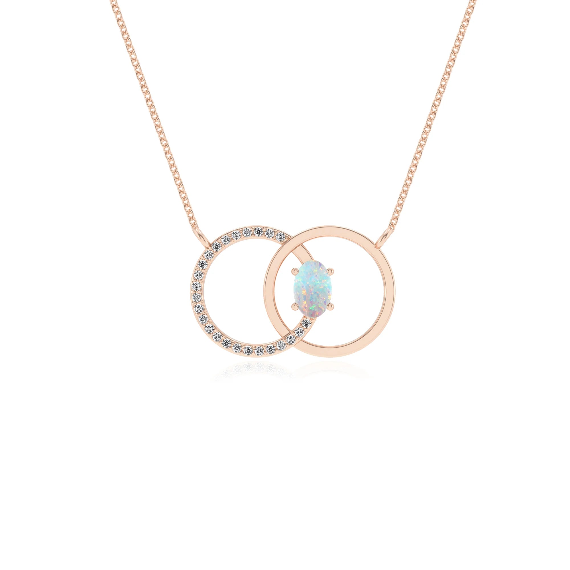 lab grown opal oval solitaire necklaces in rose gold