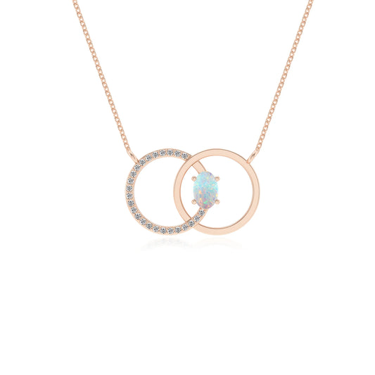 lab grown opal oval solitaire necklaces in rose gold