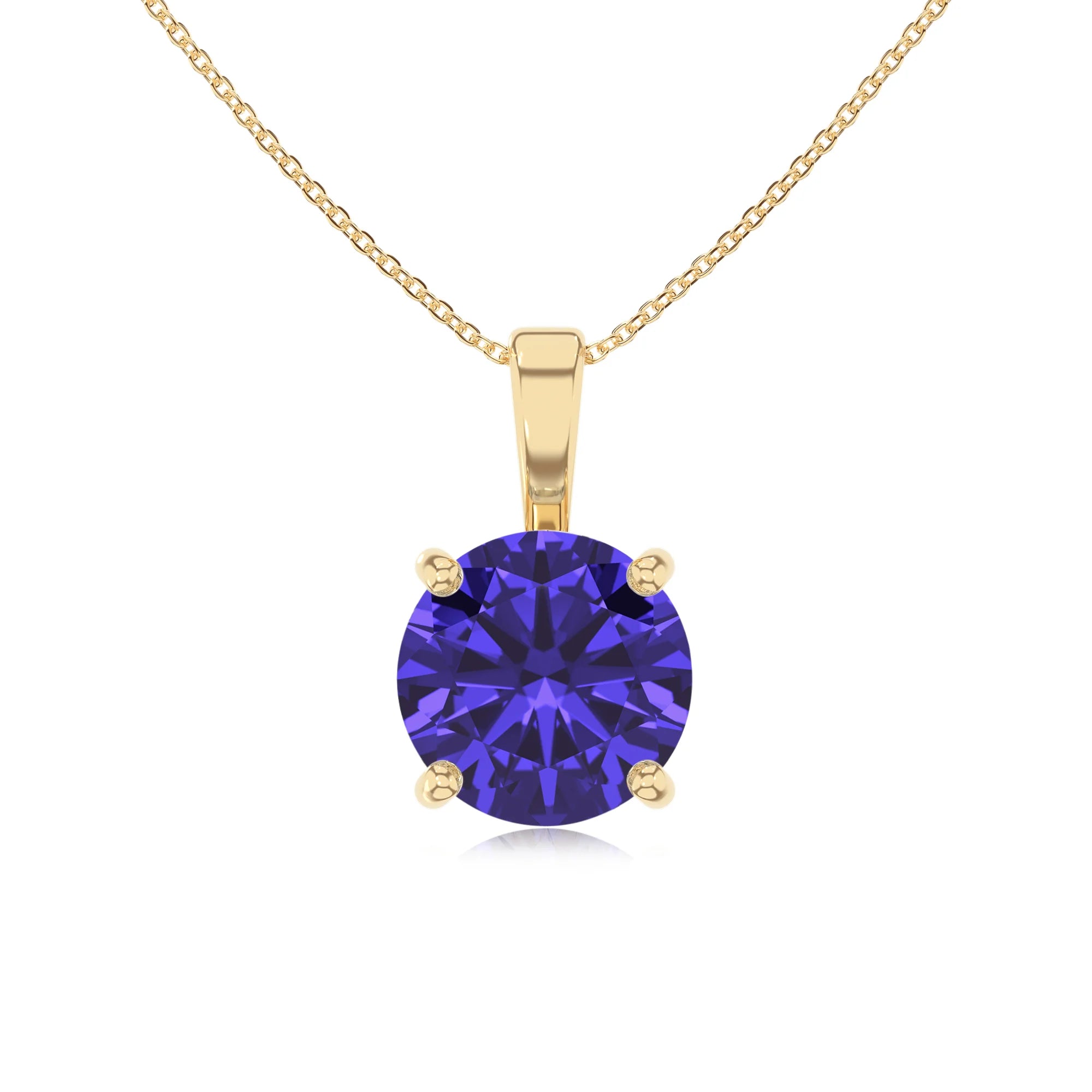 lab grown tanzanite round solitaire necklaces in yellow gold