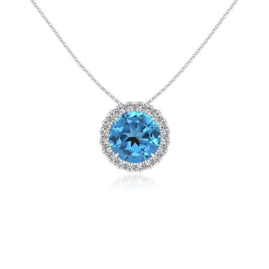 natural swiss blue topaz round solitaire necklaces in sterling silver