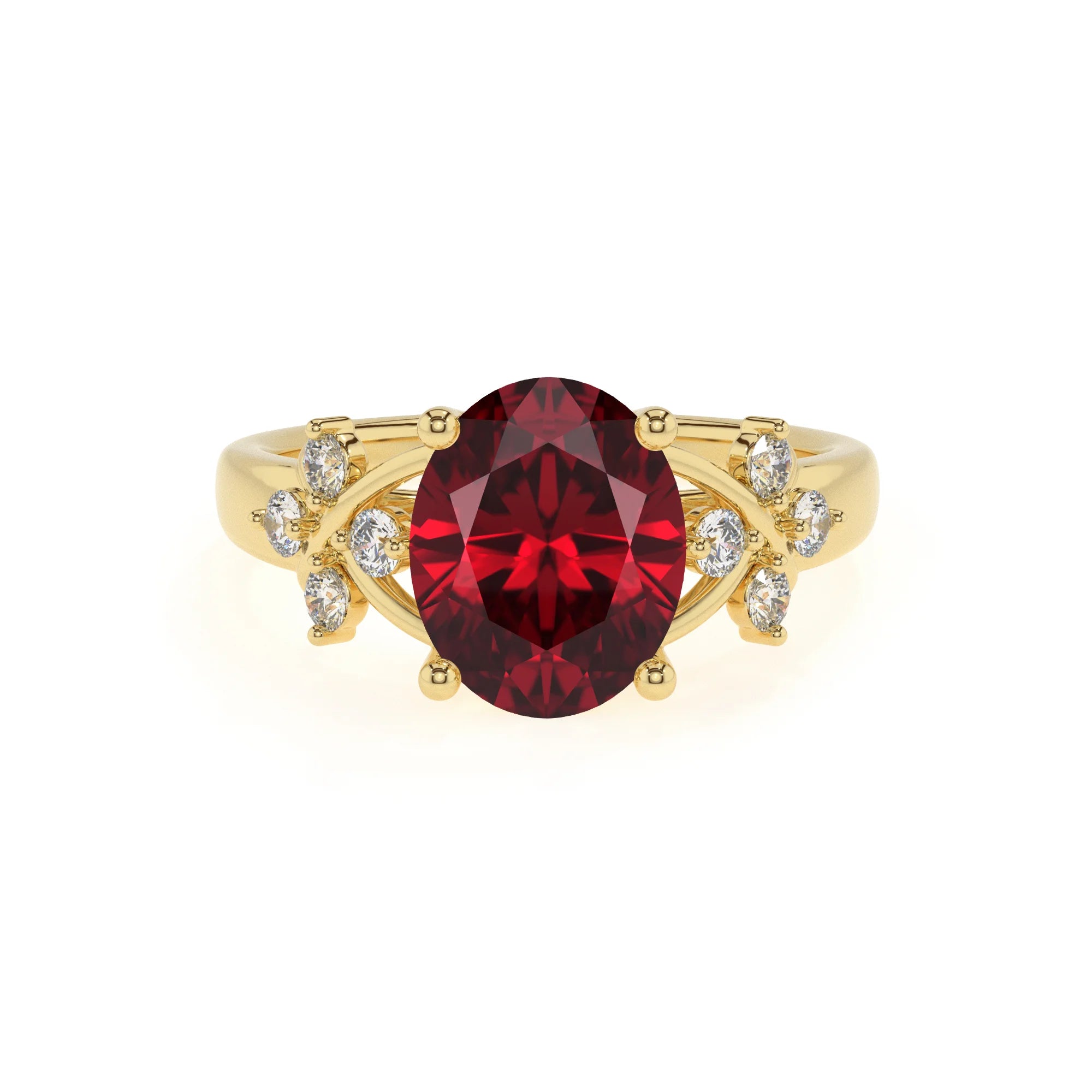 lab grown ruby oval solitaire rings in yellow gold