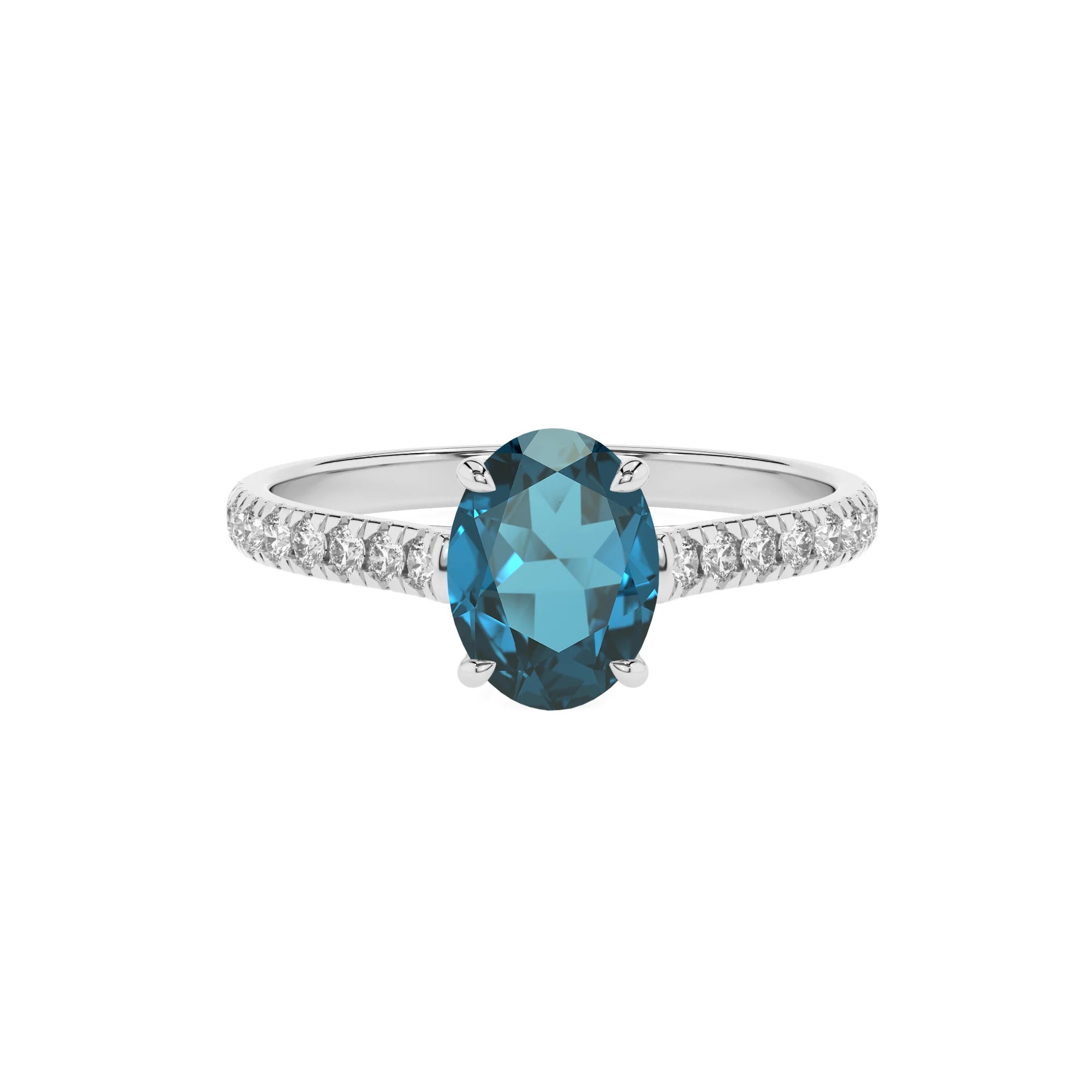 natural london-blue-topaz oval half eternity solitaire engagement rings in sterling silver