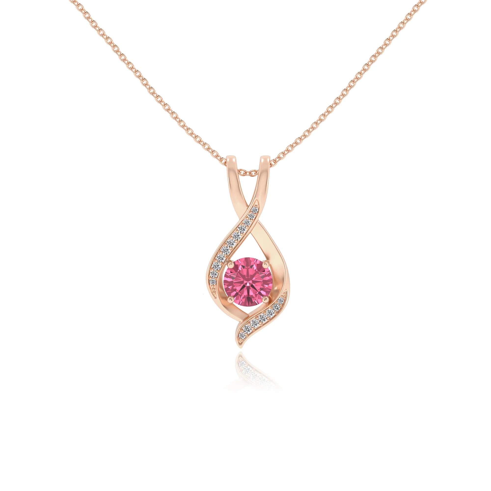 lab grown pink-tourmaline round solitaire necklaces in rose gold