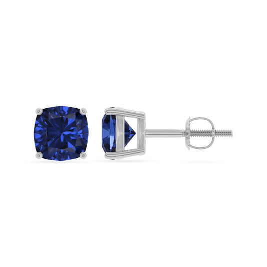 lab grown blue sapphire cushion stud earrings in sterling silver