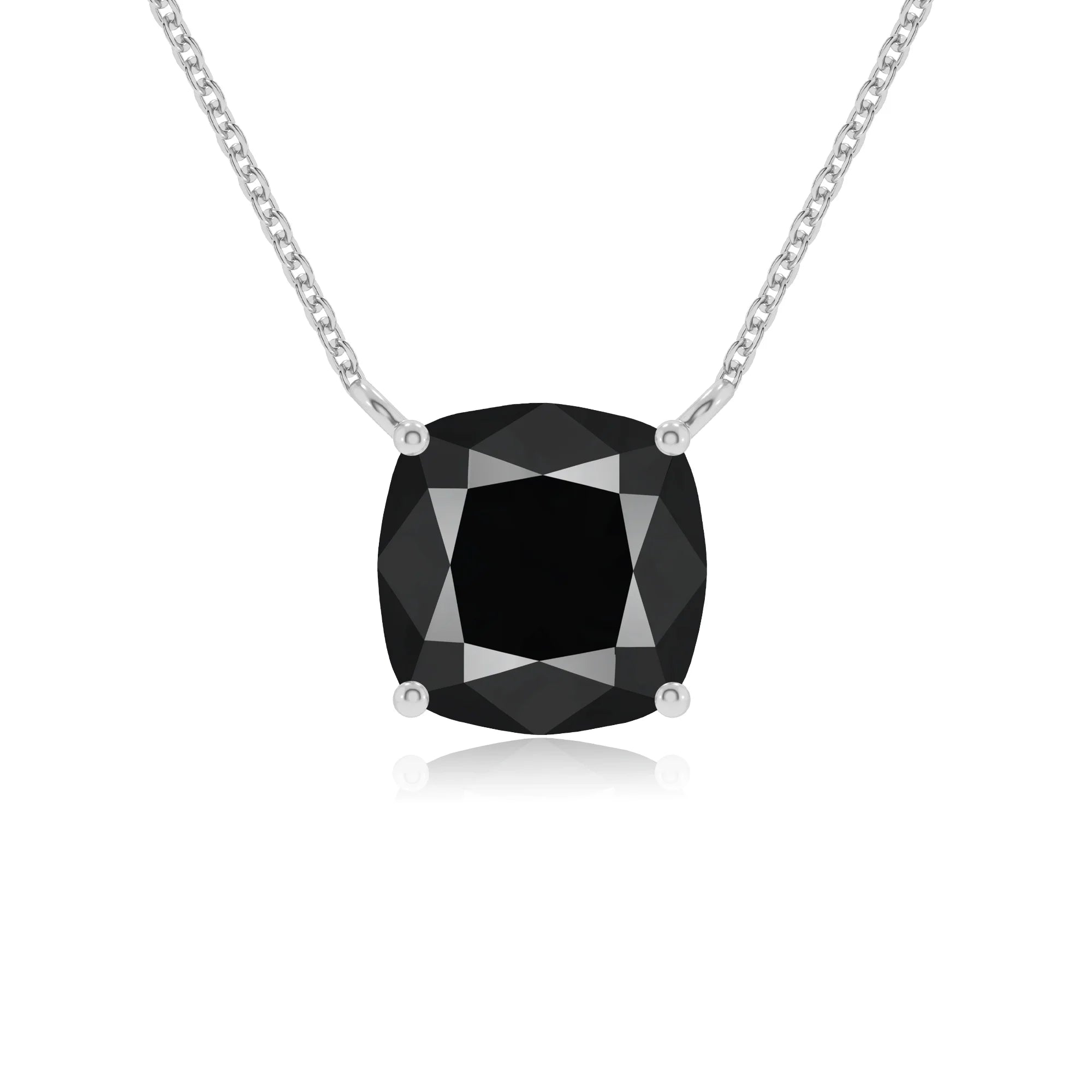 natural black-onyx cushion solitaire necklaces in sterling silver