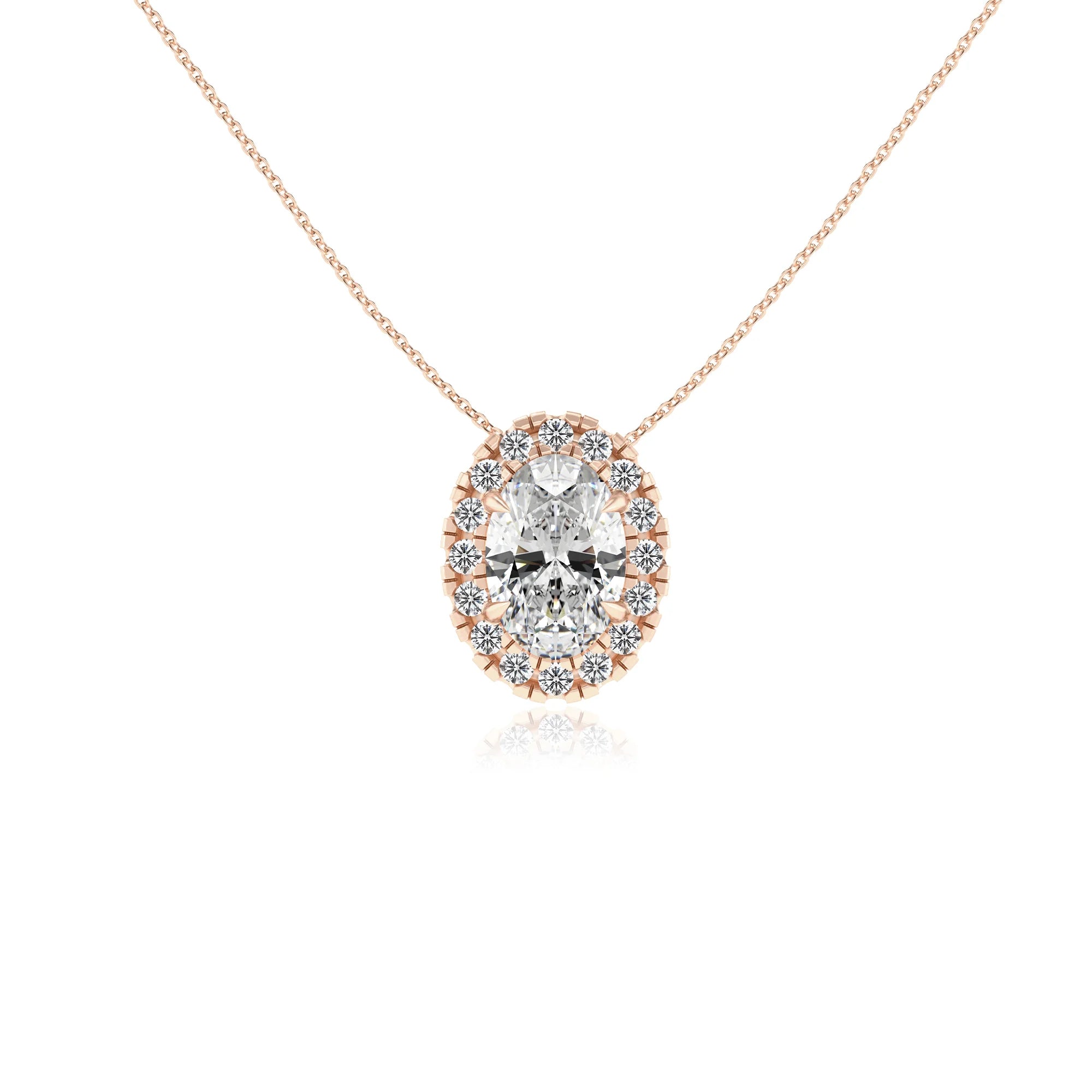 lab grown moissanite oval solitaire necklaces in rose gold