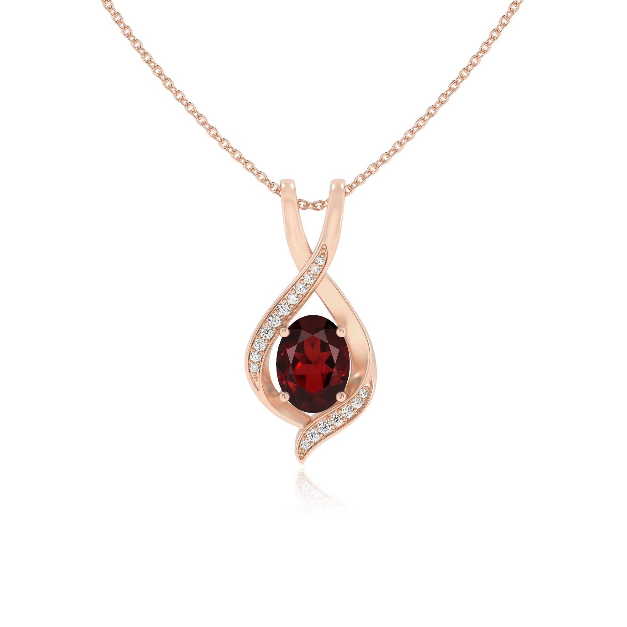 natural garnet oval solitaire necklaces in rose gold