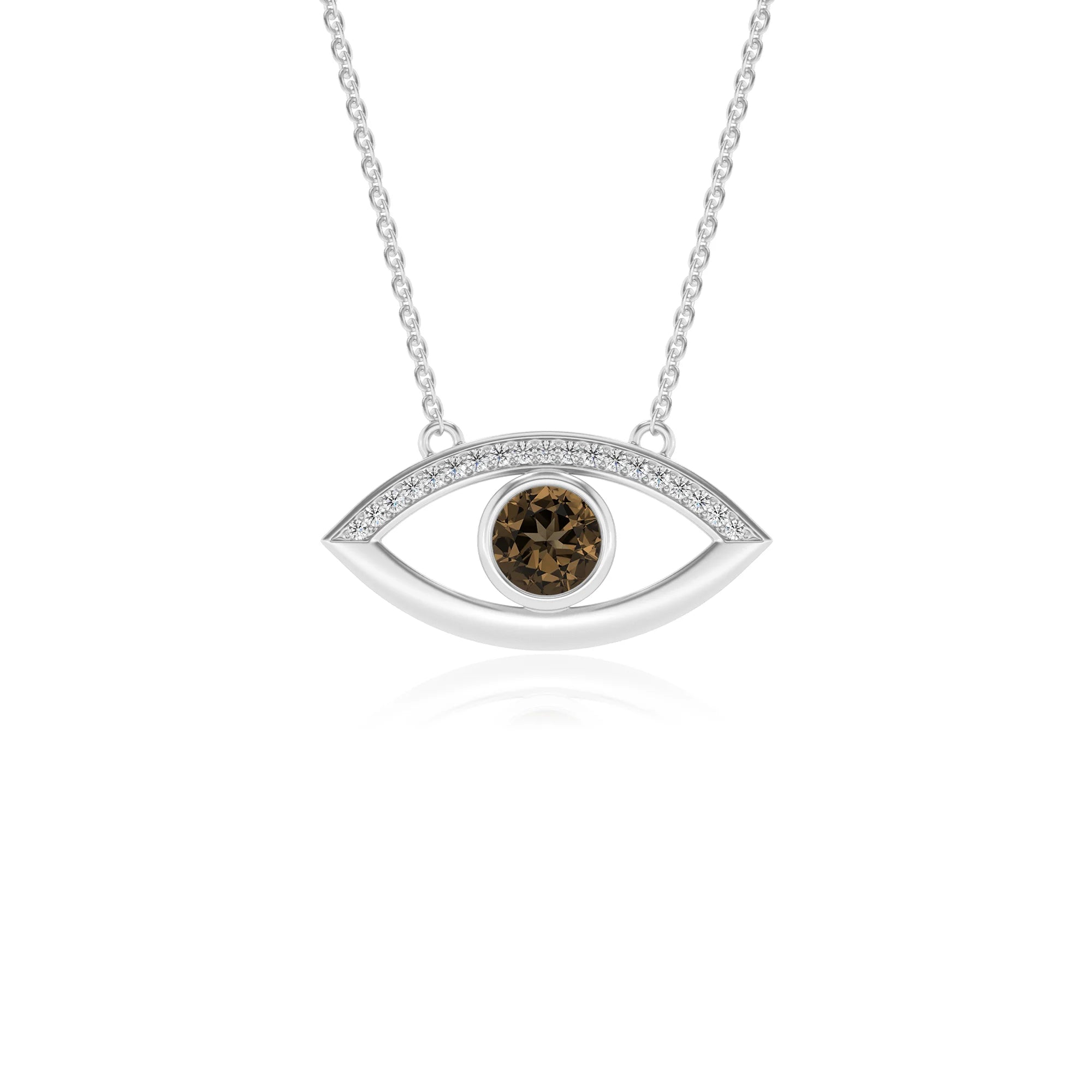 natural smoky-quartz round solitaire necklaces in platinum