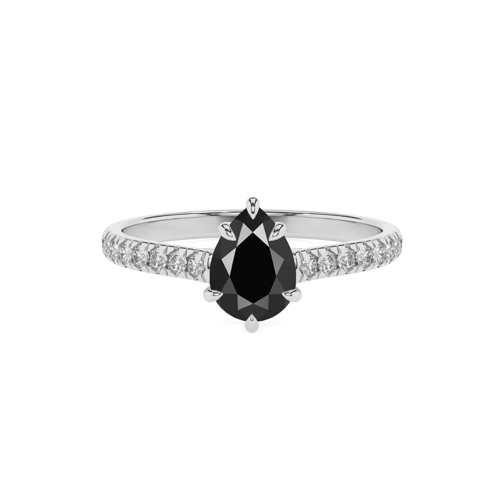 natural black-onyx pear half eternity solitaire engagement rings in sterling silver