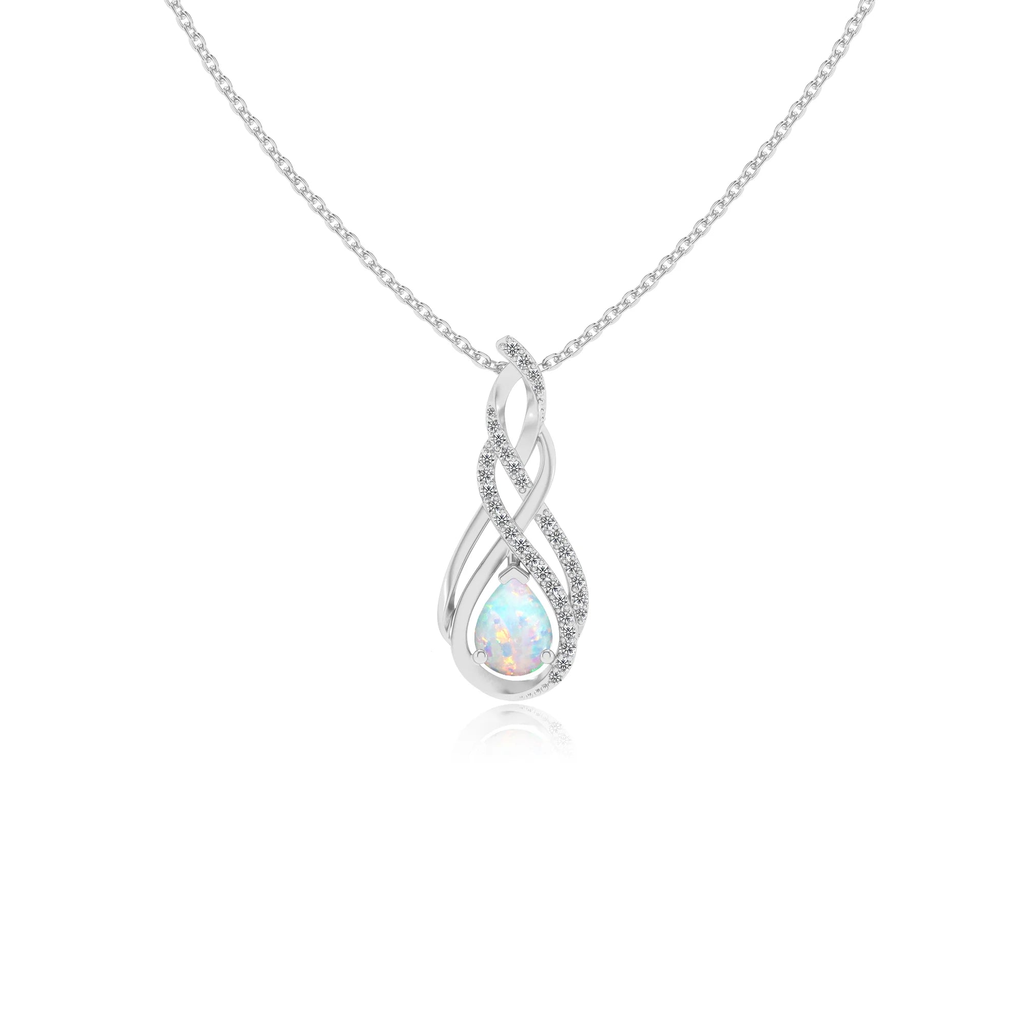 lab grown opal pear solitaire necklaces in platinum