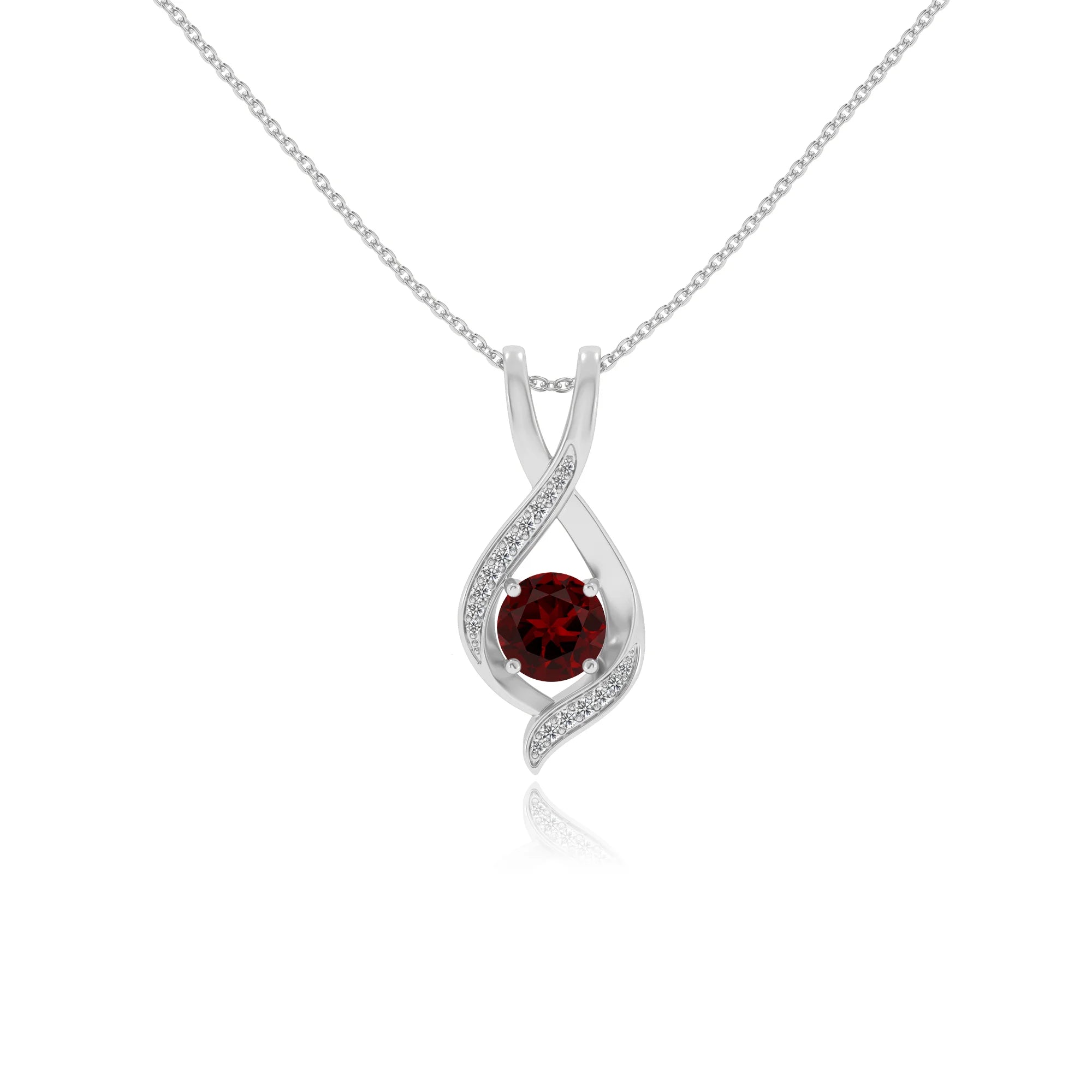 natural garnet round solitaire necklaces in white gold