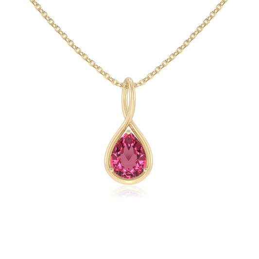 lab grown pink-tourmaline pear solitaire necklaces in yellow gold