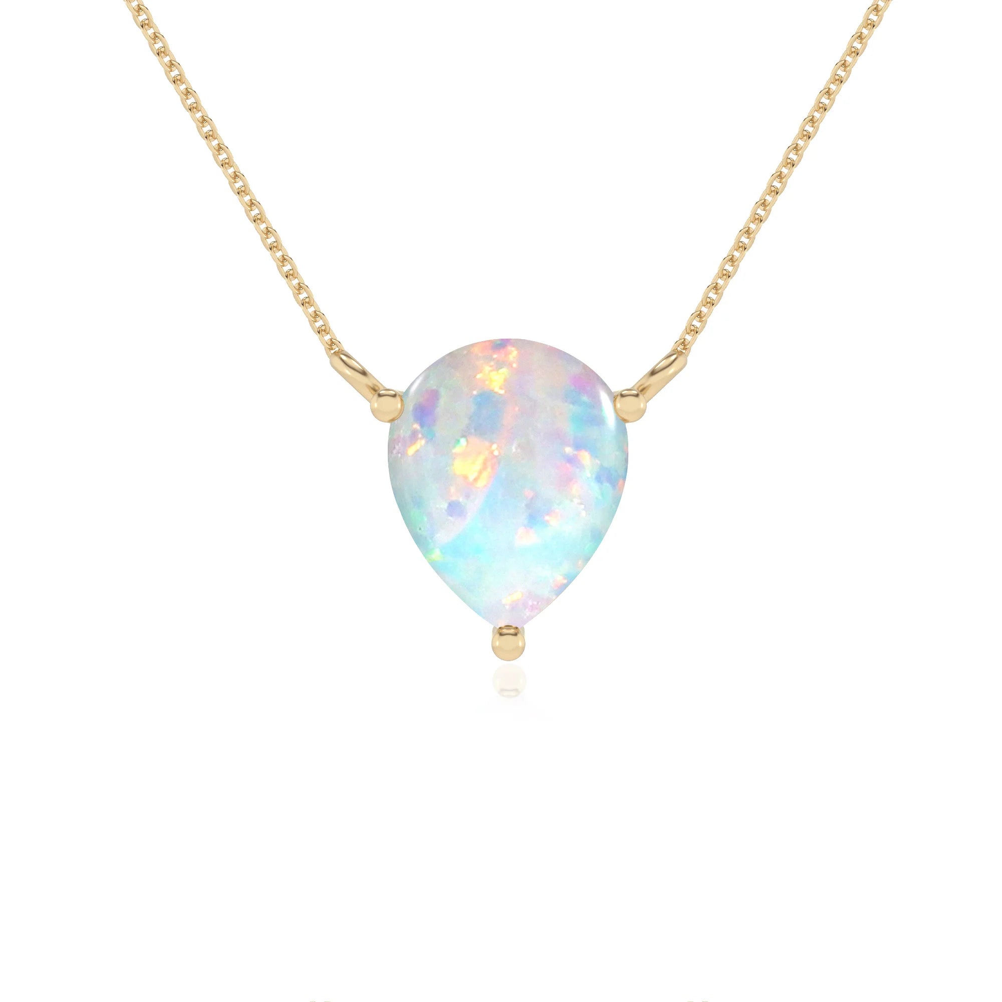 lab grown opal pear solitaire necklaces in yellow gold