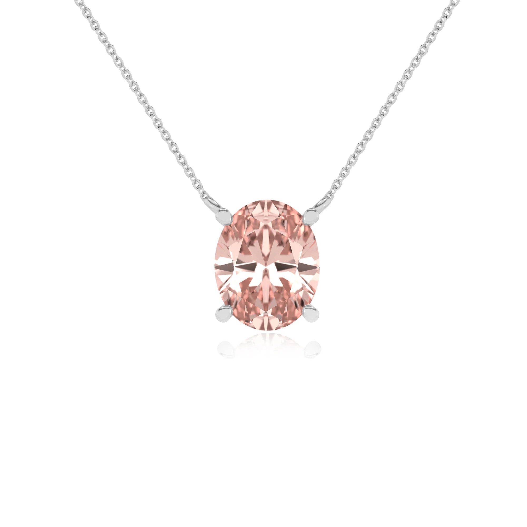 lab grown morganite oval solitaire necklaces in platinum