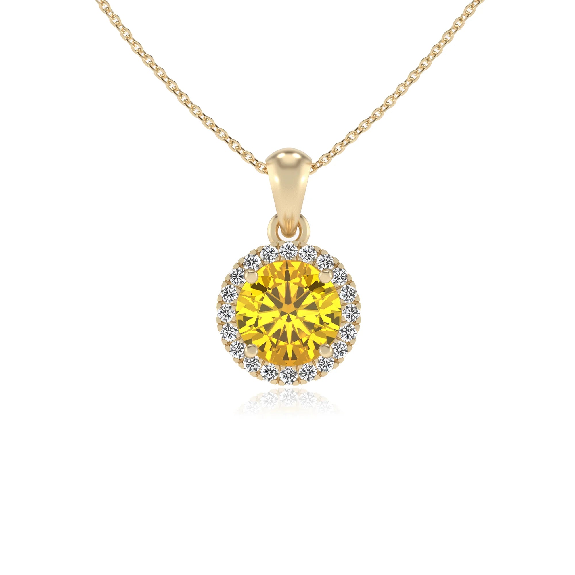 lab grown yellow-sapphire round solitaire necklaces in yellow gold