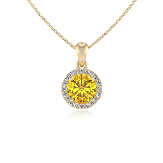 lab grown yellow-sapphire round solitaire necklaces in yellow gold