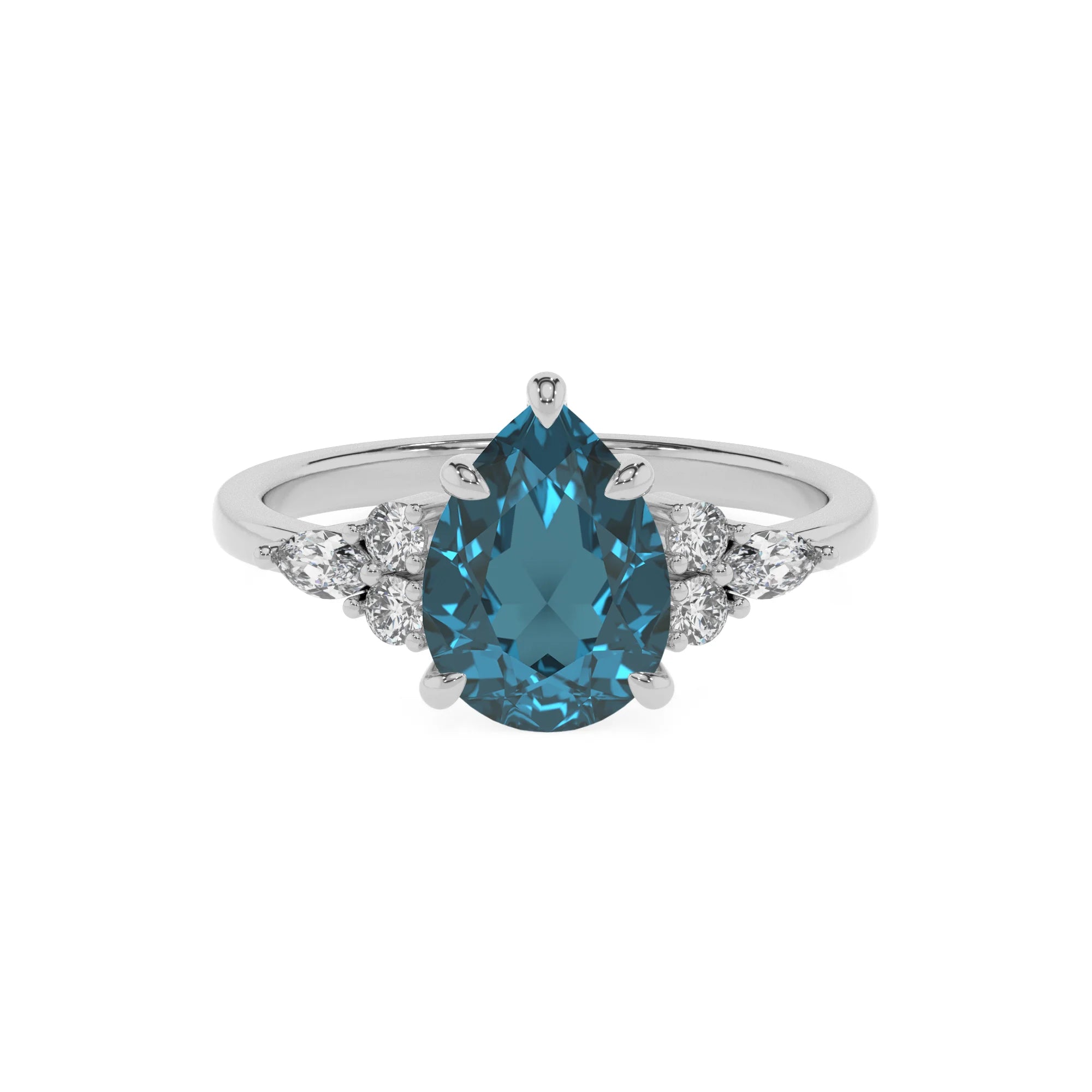 natural london-blue-topaz pear solitaire rings in sterling silver