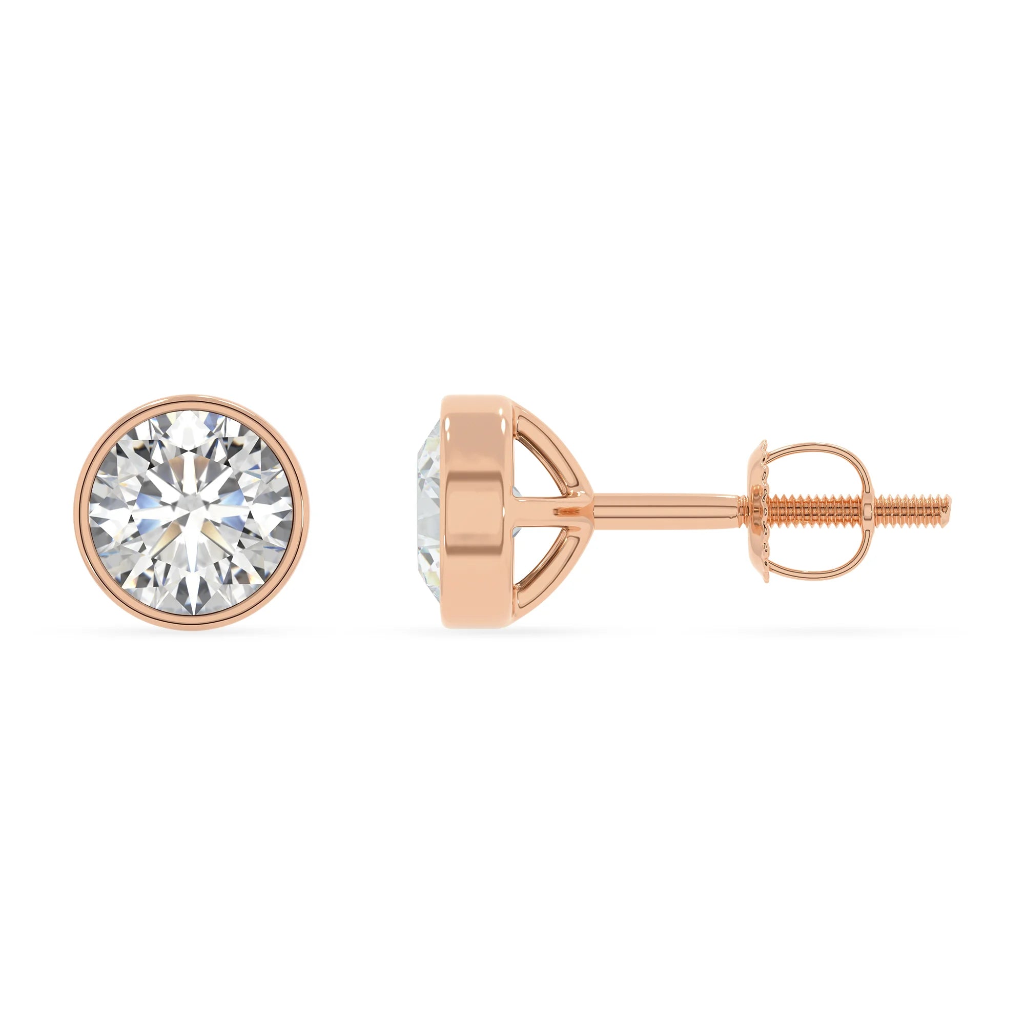 lab grown moissanite round stud earrings in rose gold