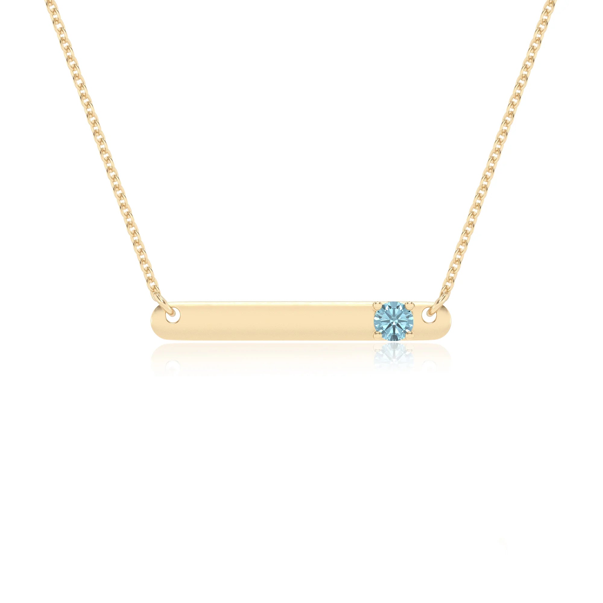 lab grown aquamarine round bar v-bale necklaces in yellow gold