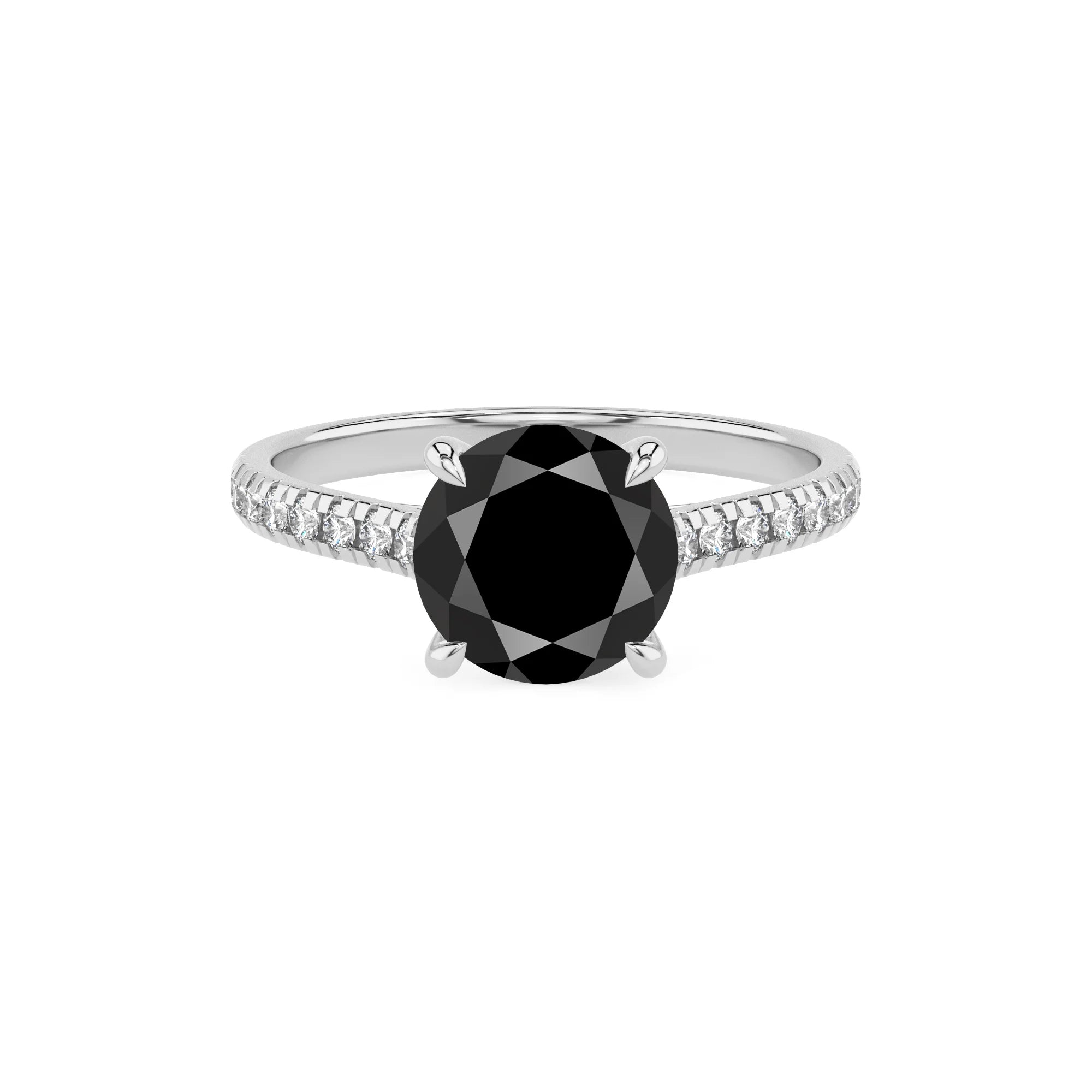 natural black-onyx round half eternity solitaire engagement rings in white gold