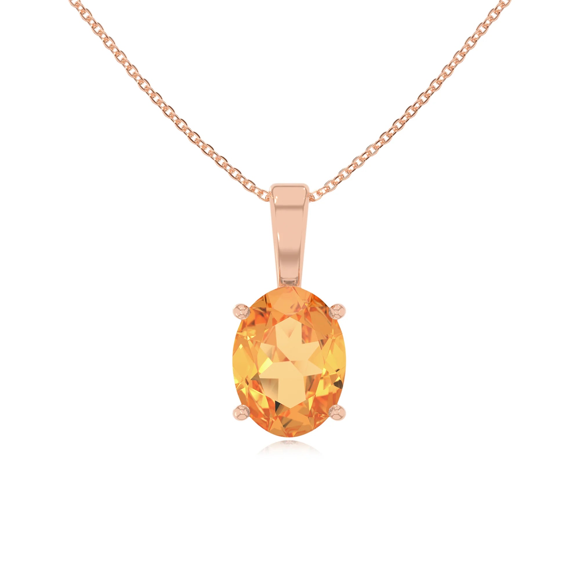 lab grown citrine oval solitaire necklaces in rose gold