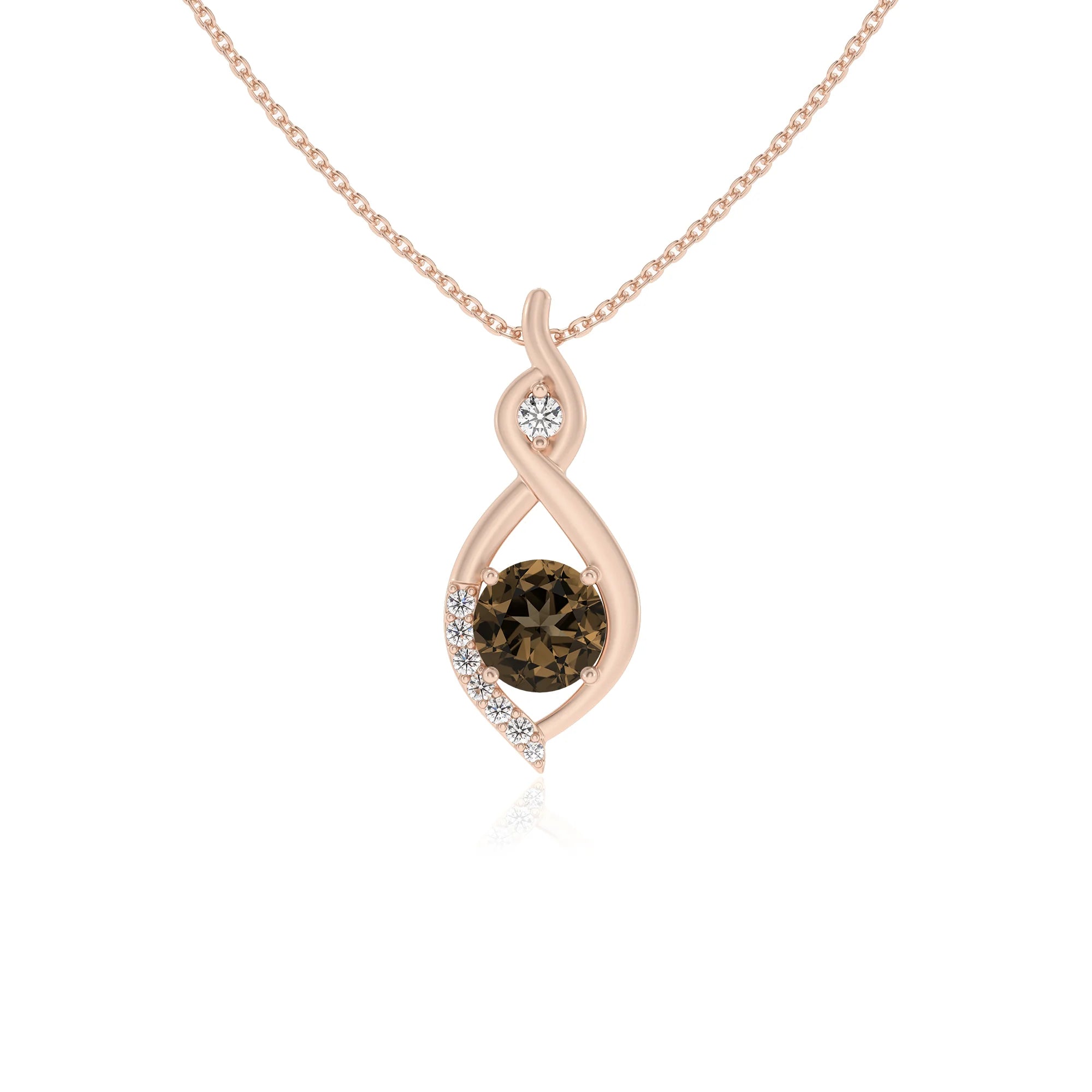 natural smoky-quartz round solitaire necklaces in rose gold