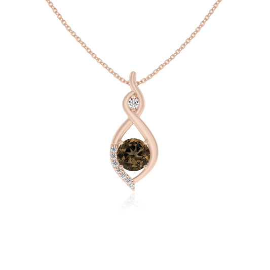 natural smoky-quartz round solitaire necklaces in rose gold