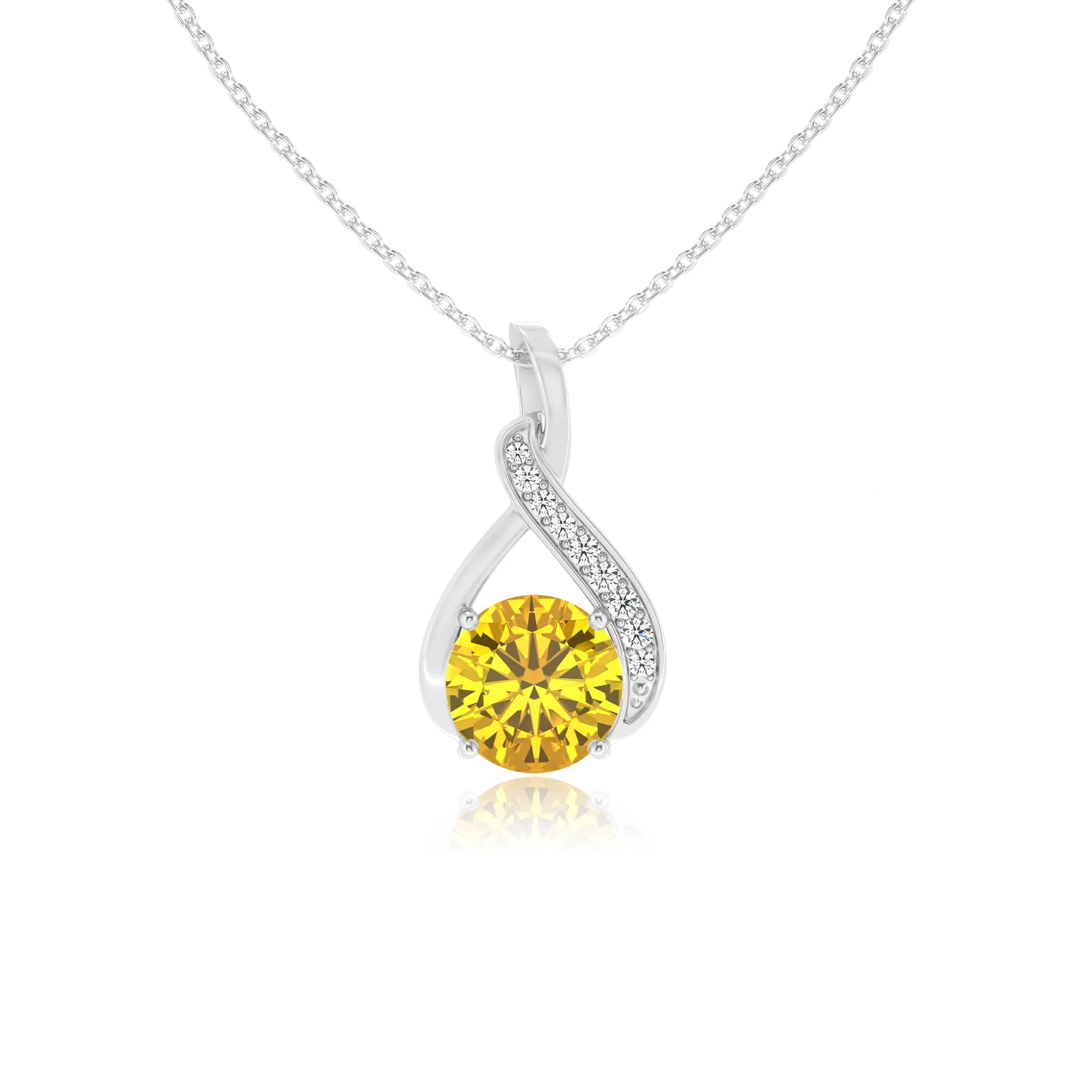 lab grown yellow-sapphire round solitaire necklaces in sterling silver