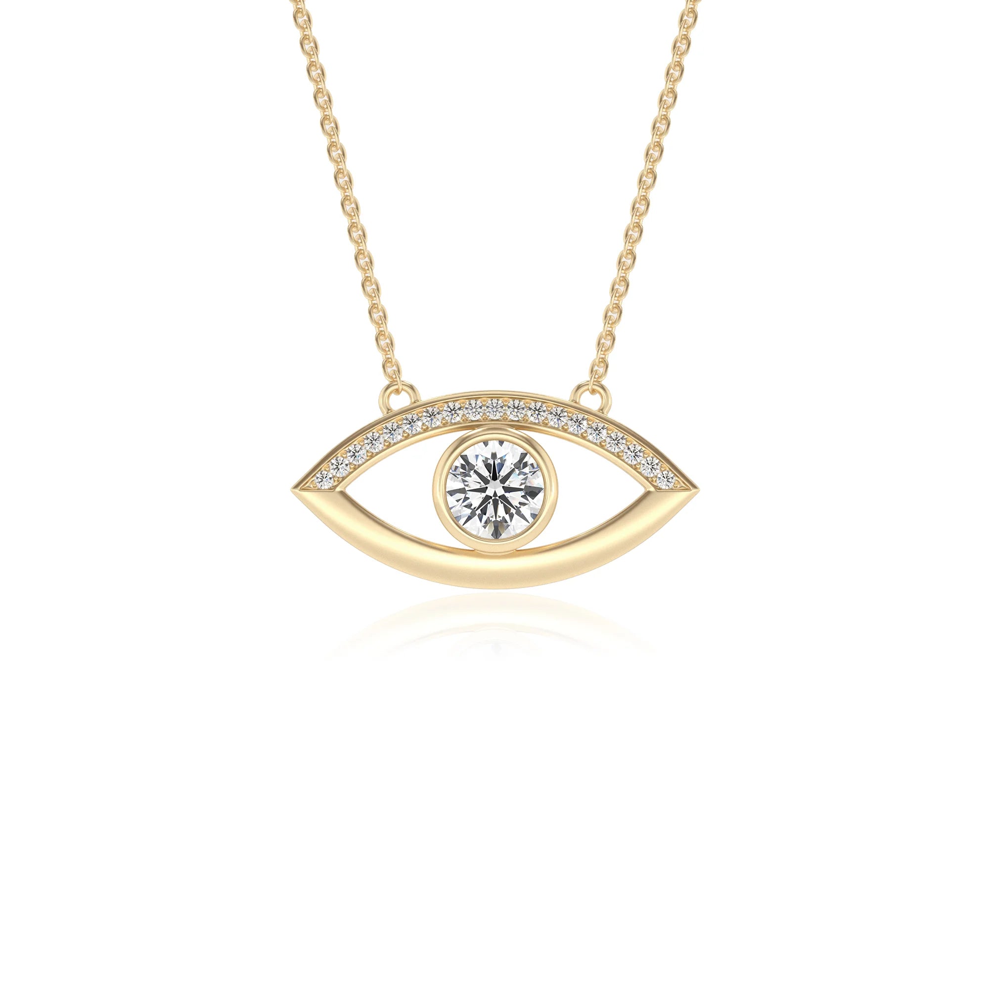 lab grown moissanite round solitaire necklaces in yellow gold