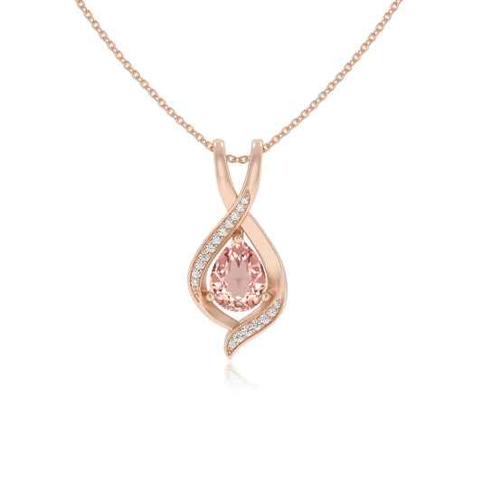 lab grown morganite pear solitaire necklaces in rose gold