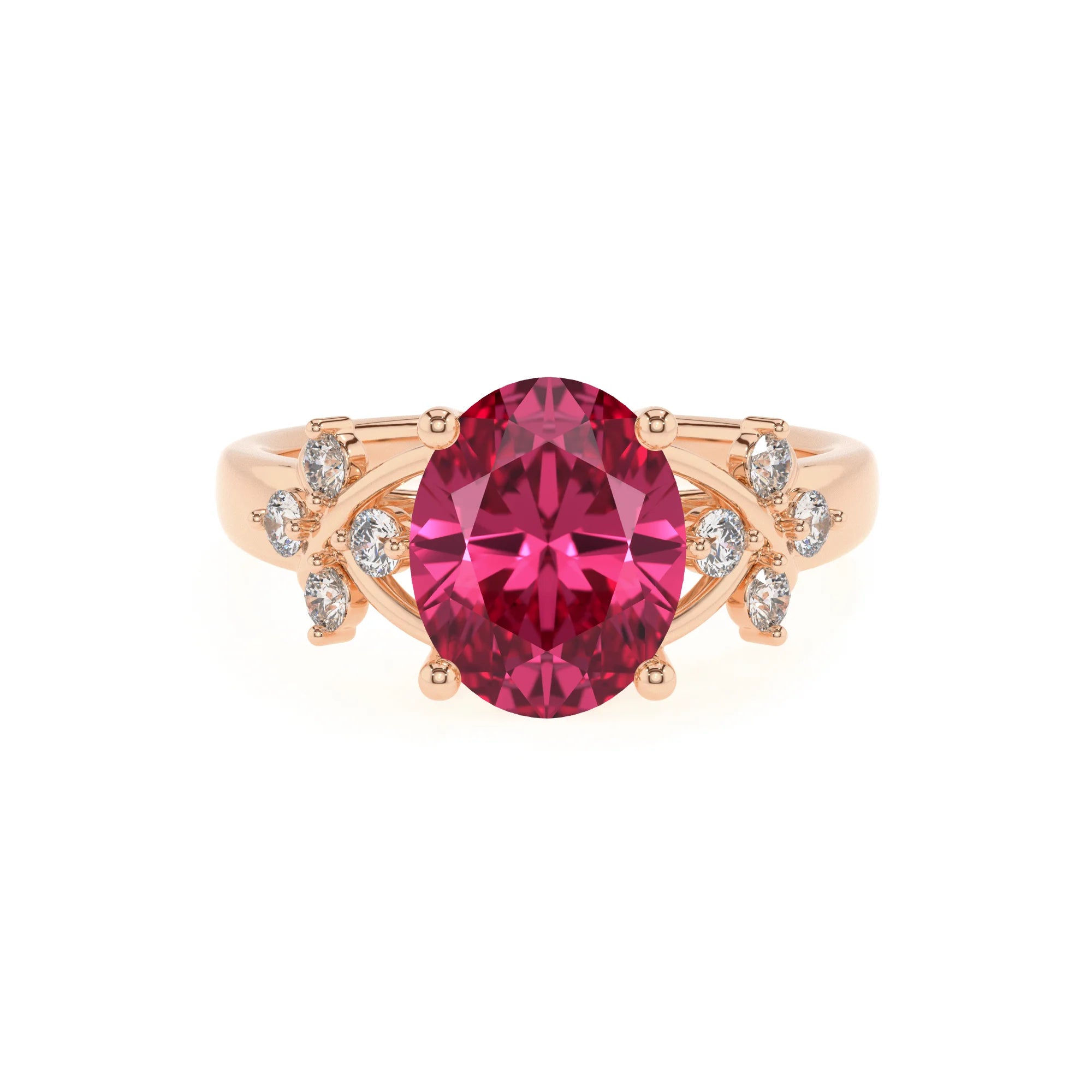 lab grown pink-tourmaline oval solitaire rings in rose gold