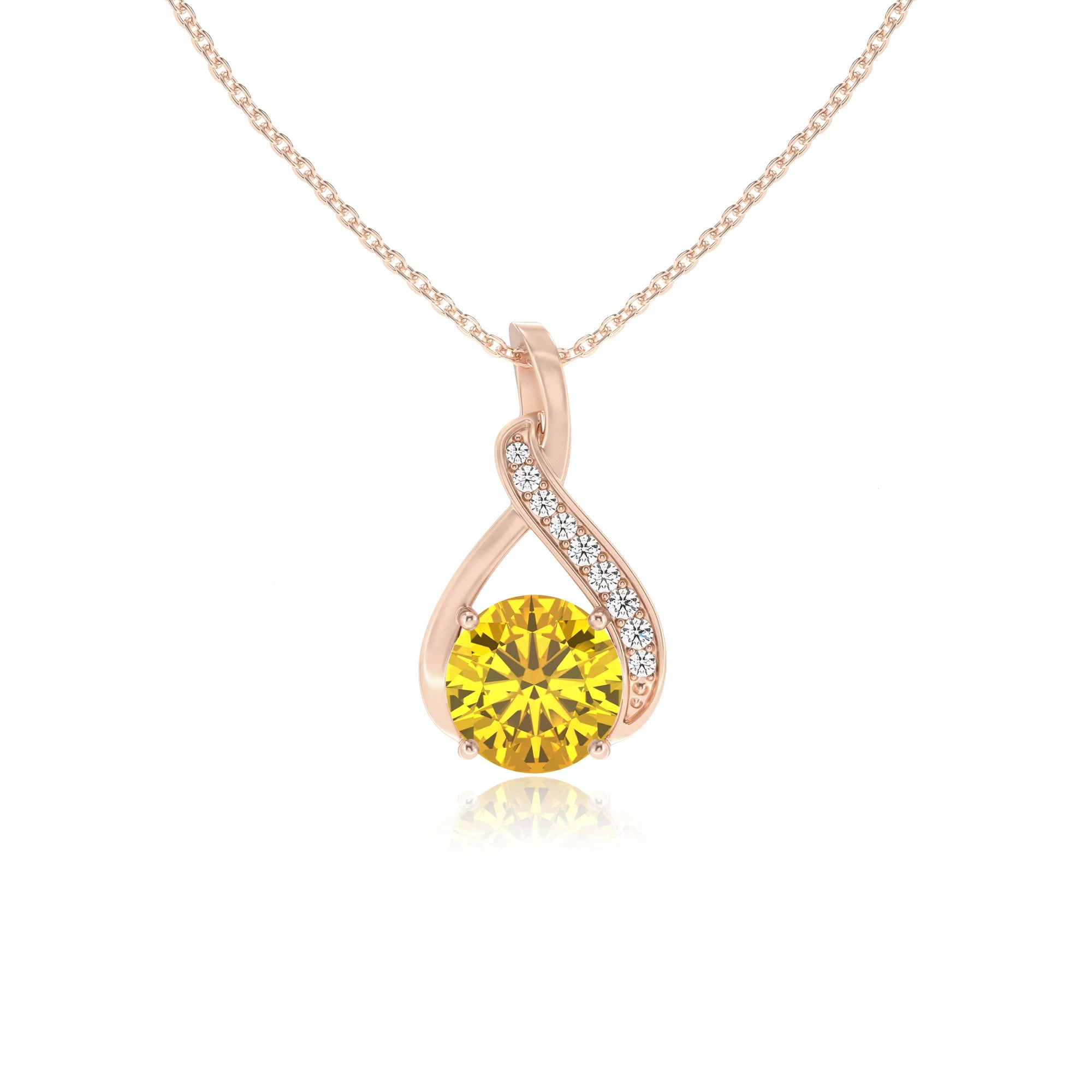 lab grown yellow-sapphire round solitaire necklaces in rose gold