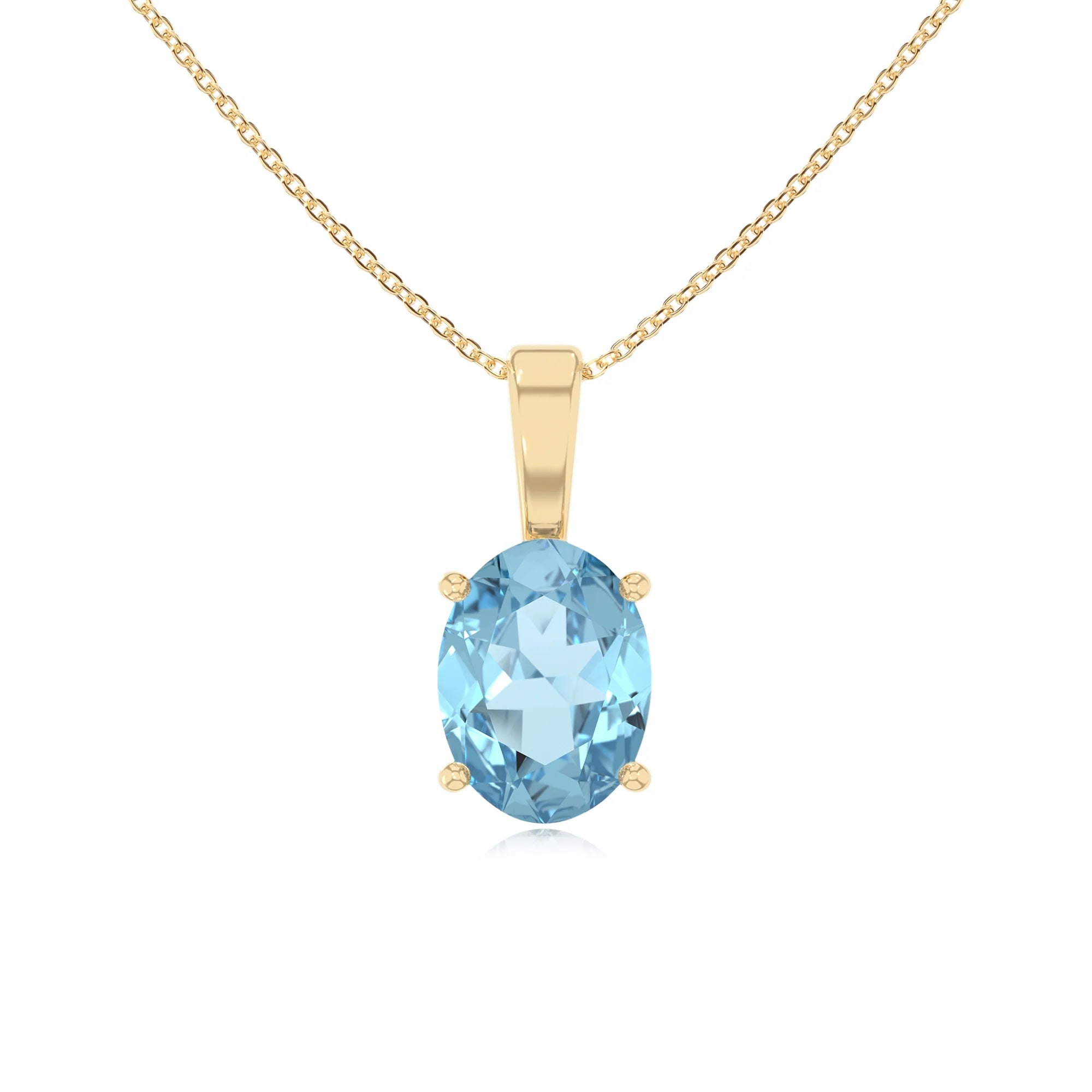 lab grown aquamarine oval solitaire necklaces in yellow gold